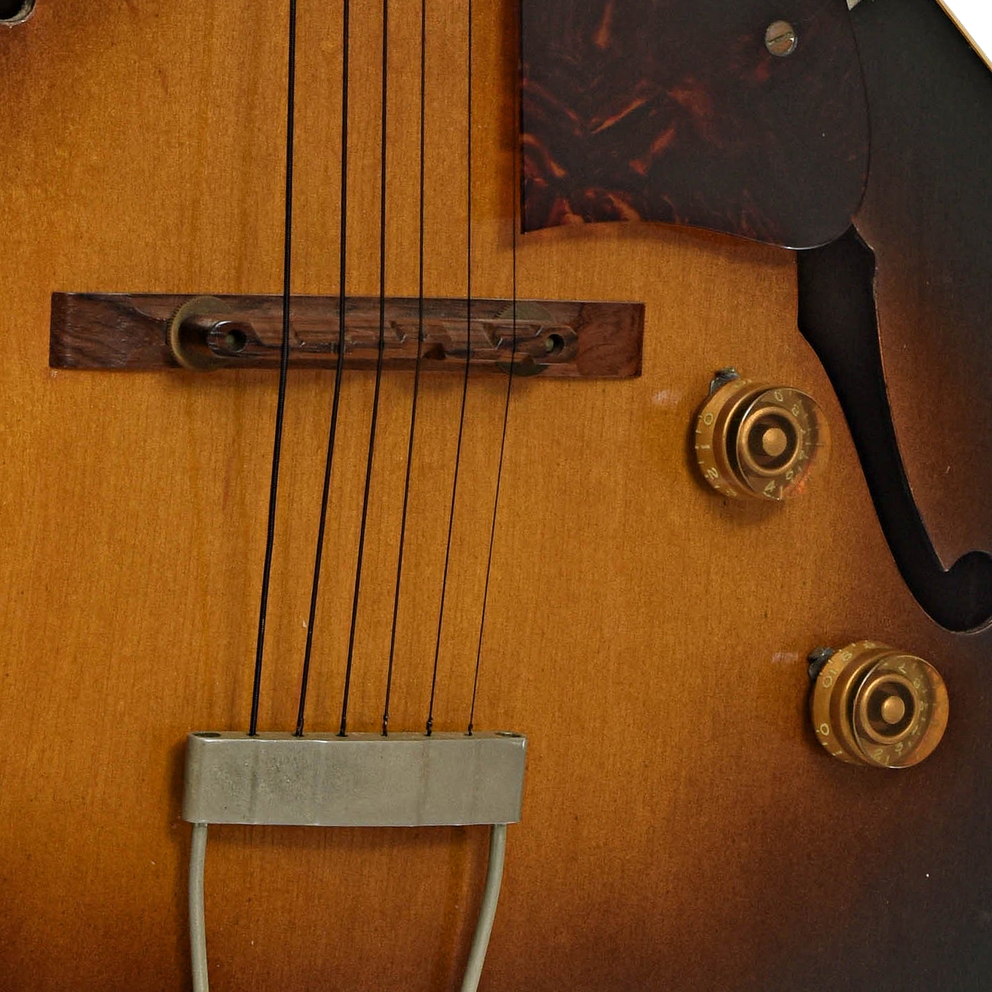 Bridge and controls of Gibson ES-125 Hollowbody Electric Guitar