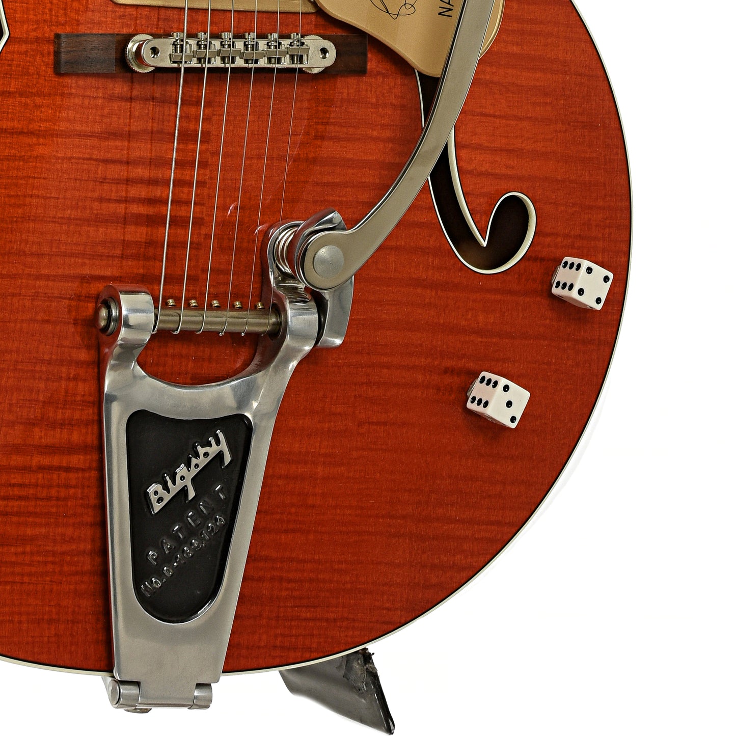 Bridge and controls of Gretsch Brian Setzer G6120SSU Hollowbody Electric Guitar