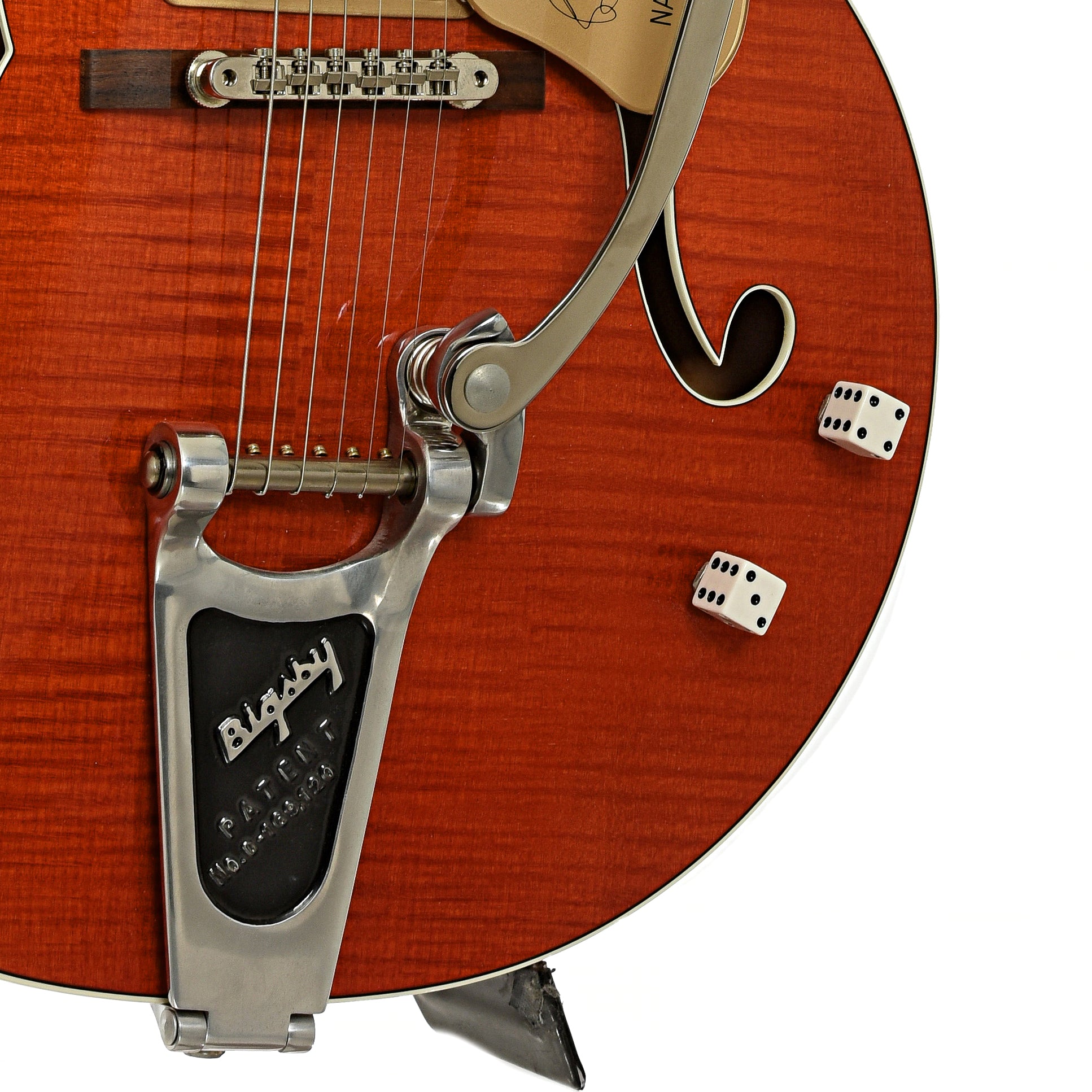 Bridge and controls of Gretsch Brian Setzer G6120SSU Hollowbody Electric Guitar