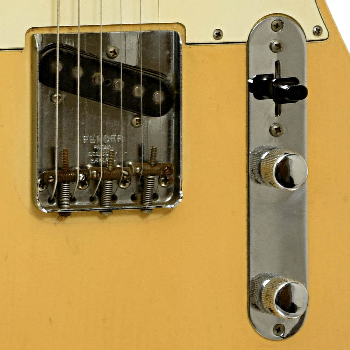 Bridge and controls of Fender Telecaster Electric Guitar