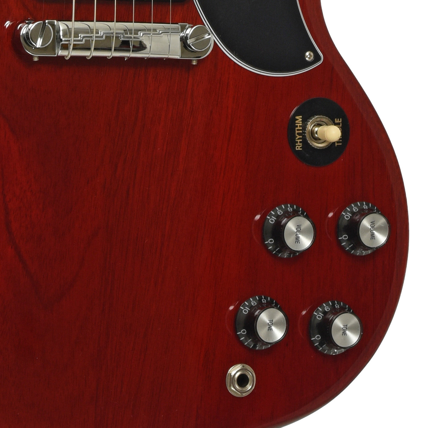 Bridge and controls of Gibson SG Special Electric Guitar