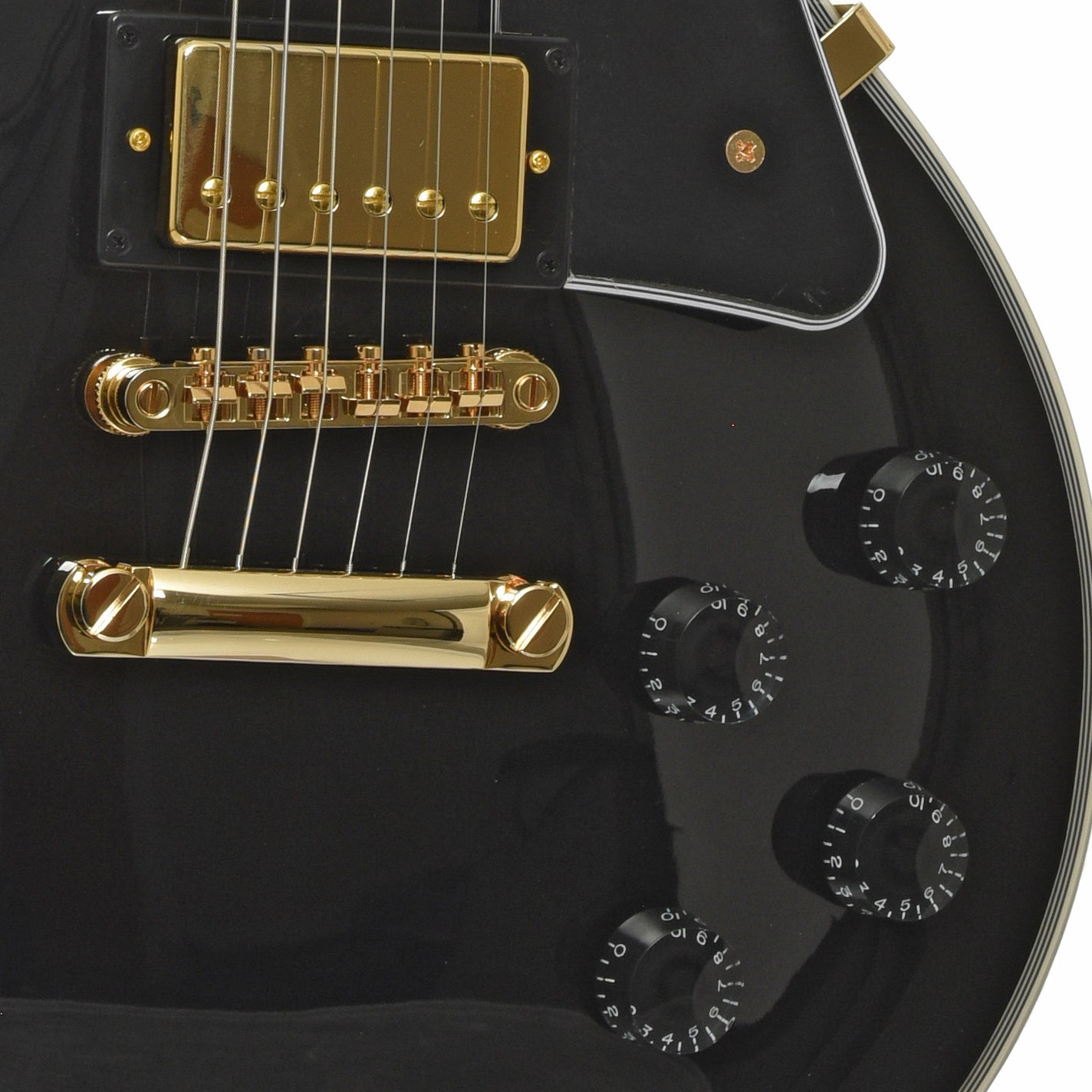 Bridge and controls of Epiphone Les Paul Custom Electric Guitar
