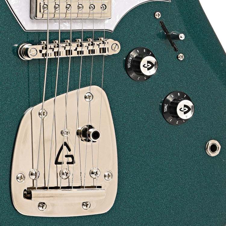 Tailpiece, bridge and controls of Guild Surfliner Deluxe Electric Guitar, Evergreen Metallic