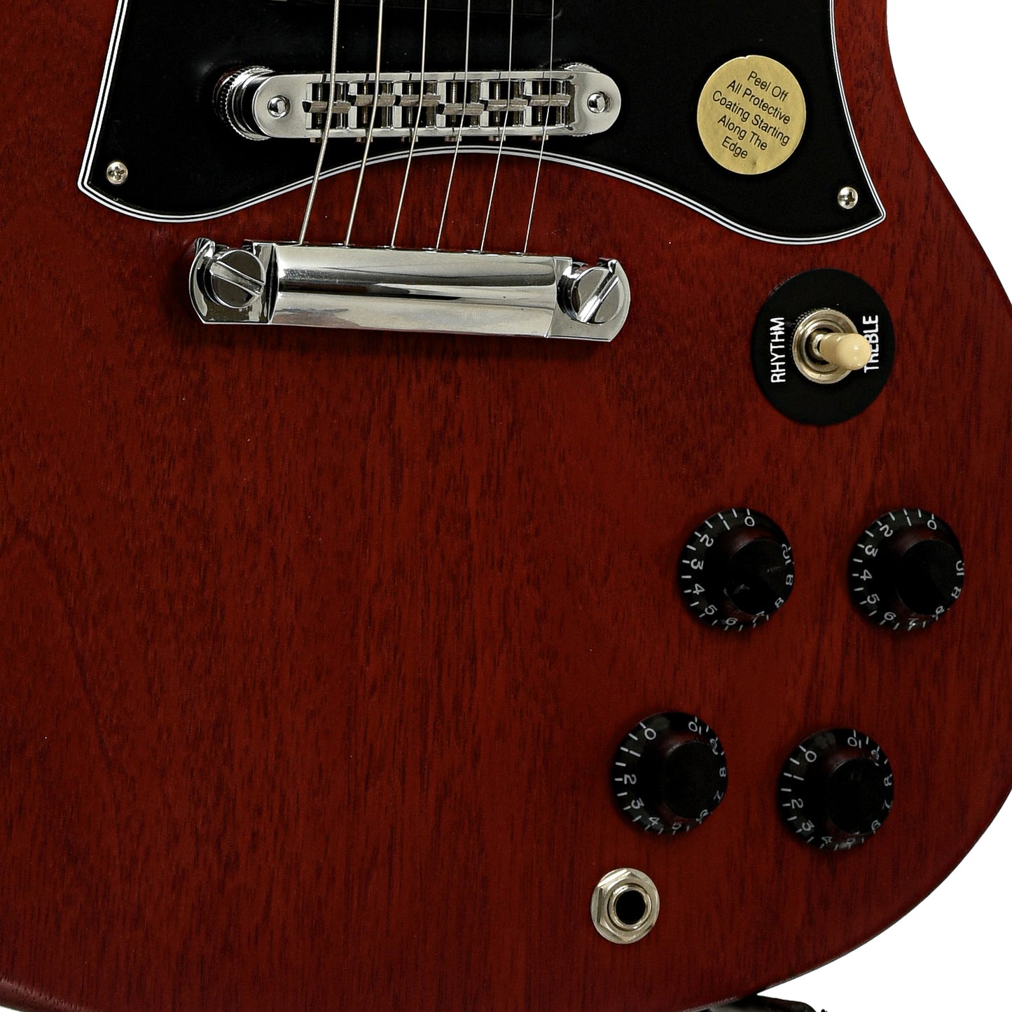 Bridge and controls of Gibson SG Special Faded Electric Guitar