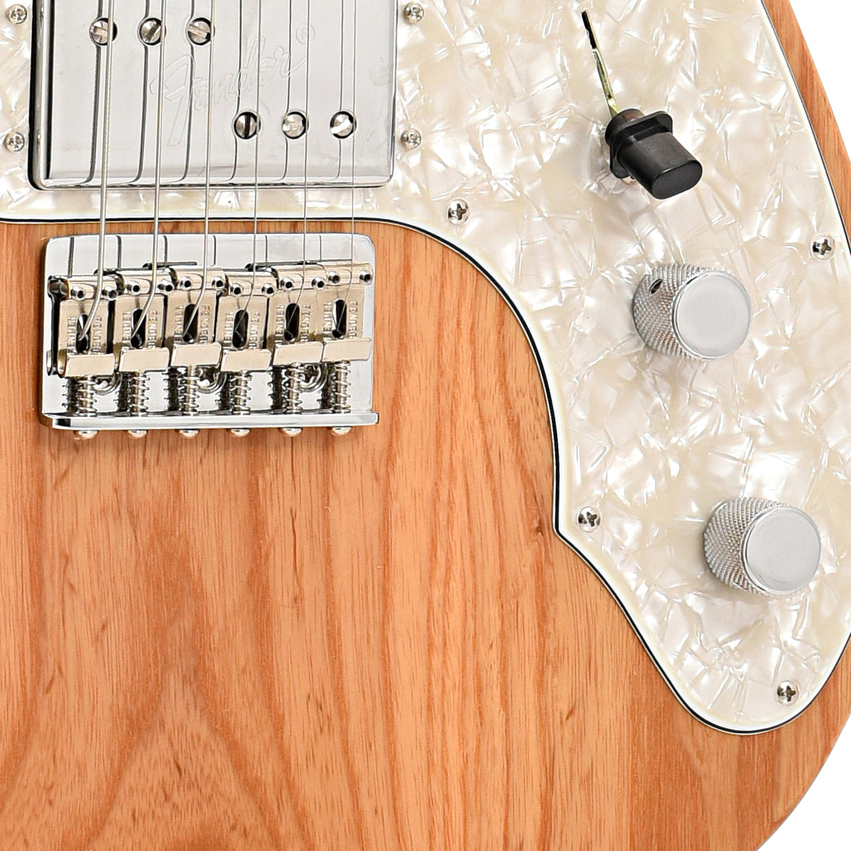 Bridge and controls of Fender American Vintage II 1972 Telecaster Thinline, Aged Natural