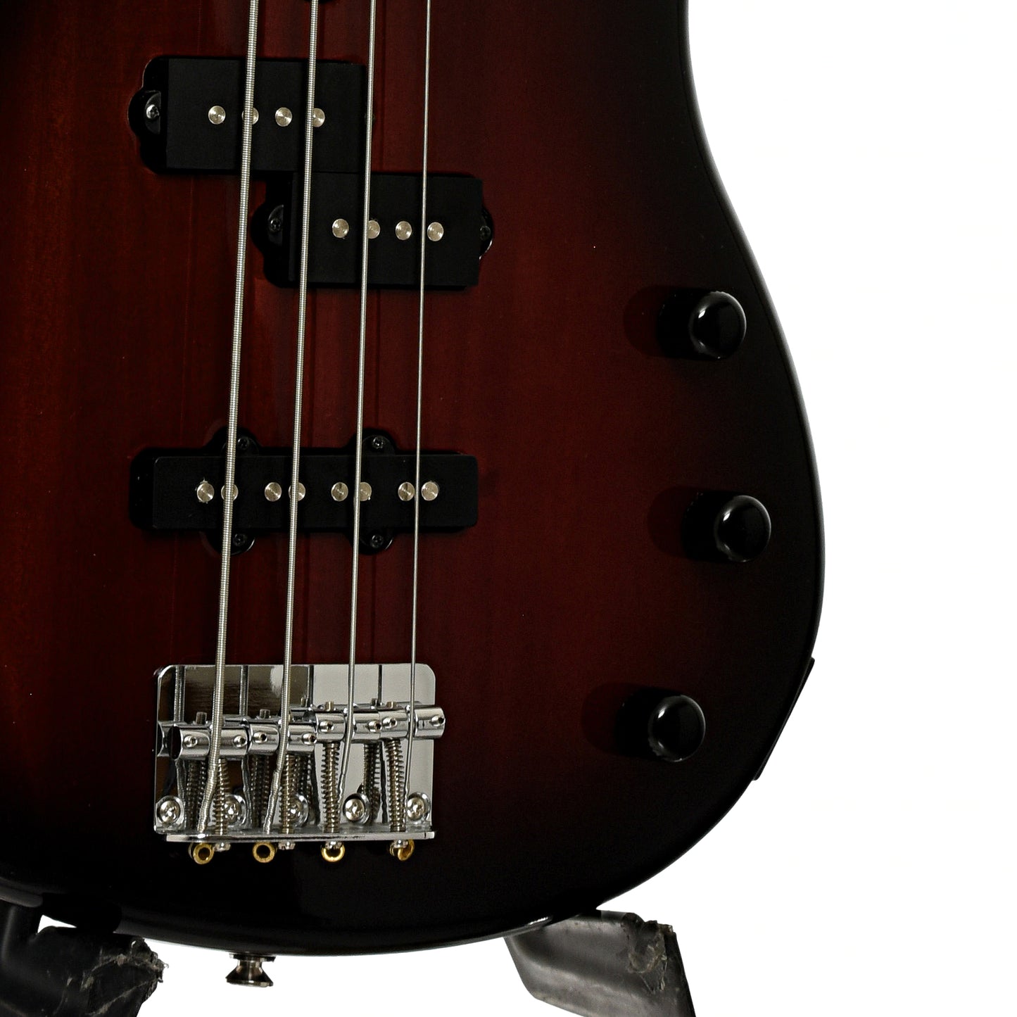 Bridge and controls of Yamaha TRBX174 4-String Electric Bass