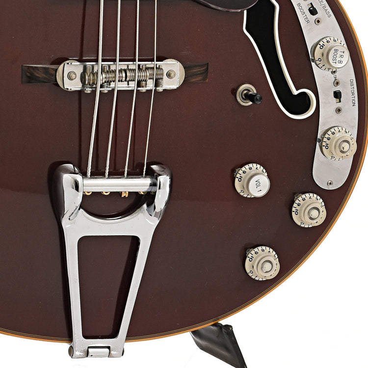 Tailpiece, Bridge and controls of Vox Sidewinder IV Hollow Body Electric Bass (1960's)