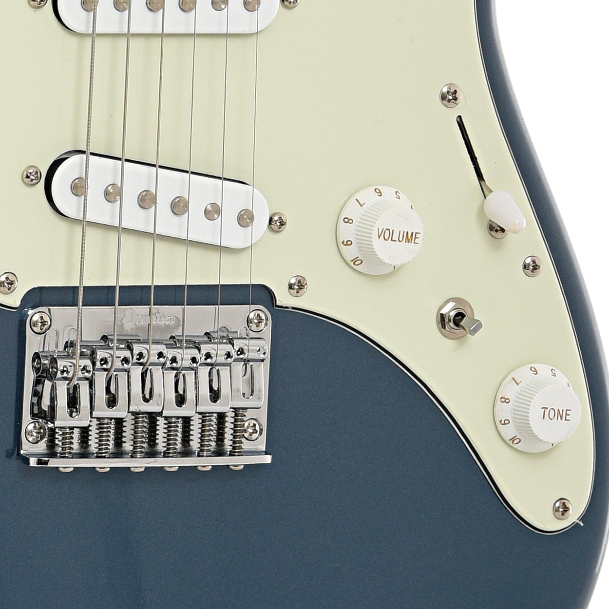 Bridge and controls of Ibanez AZES31 Electric Guitar, Arctic Ocean Metallic