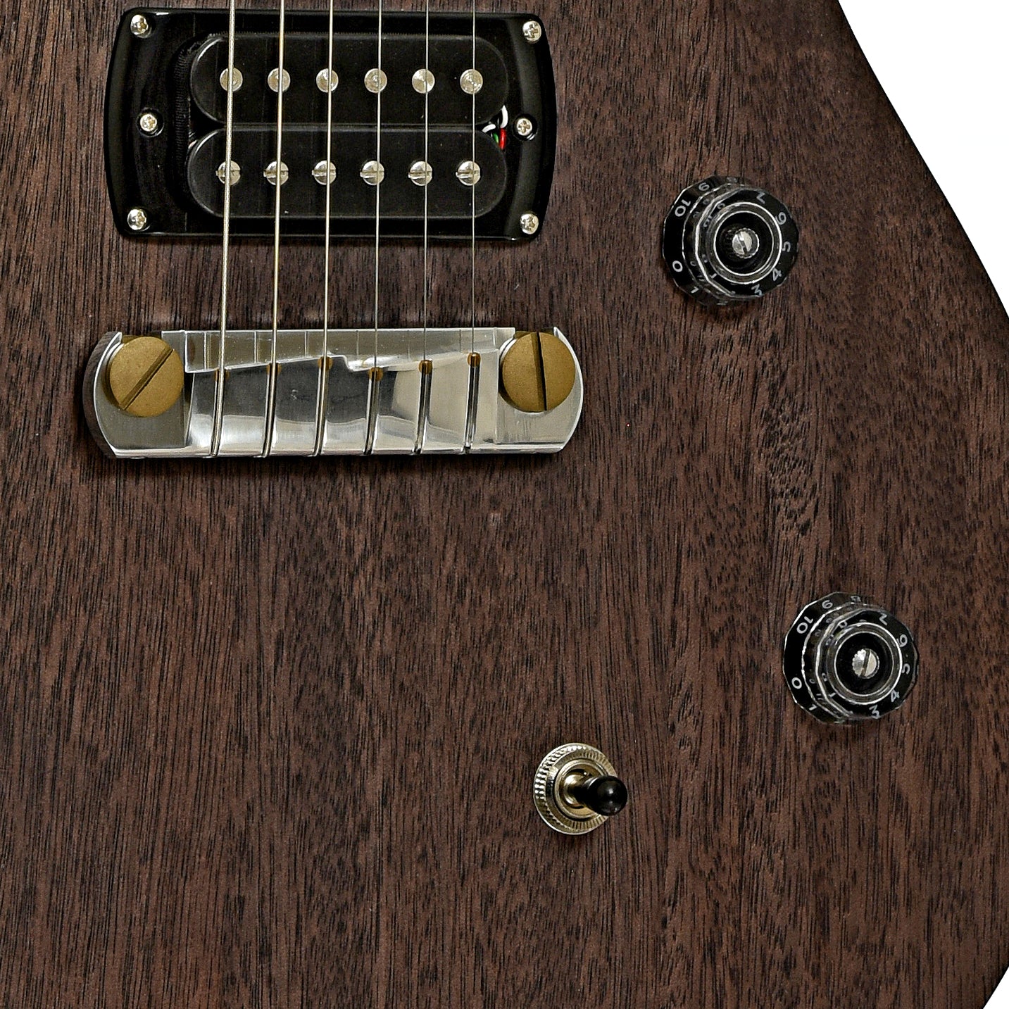 Bridge and controls of PRS SE CE 24 Standard Satin Stoptail Charcoal Electric Guitar