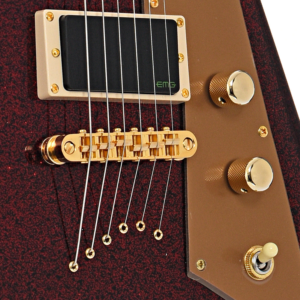 Bridge and controls of ESP LTD KH-V Electric Guitar, Red Sparkle