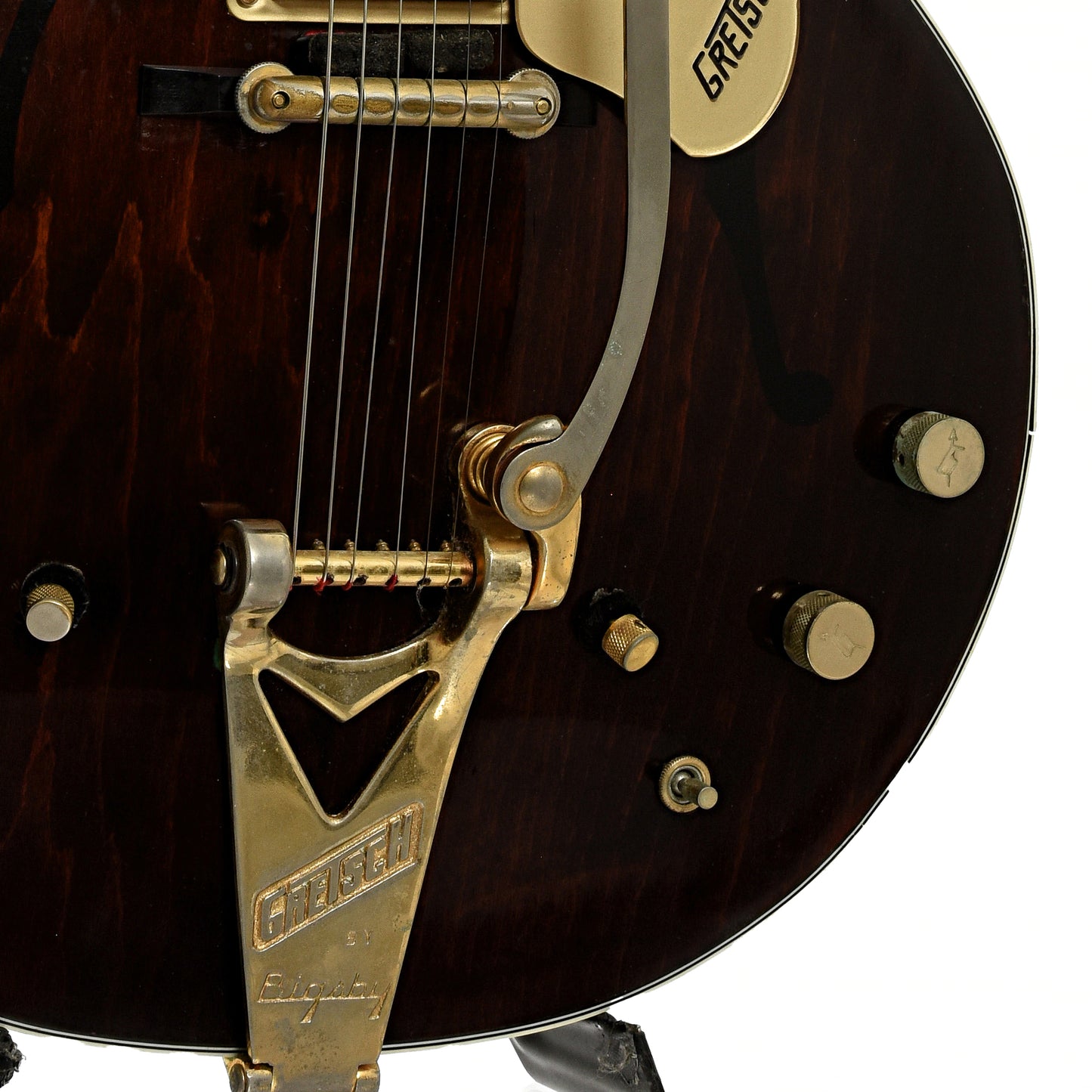 Bridge and controls of Gretsch Chet Atkins Country Gentleman Hollowbody Electric Guitar