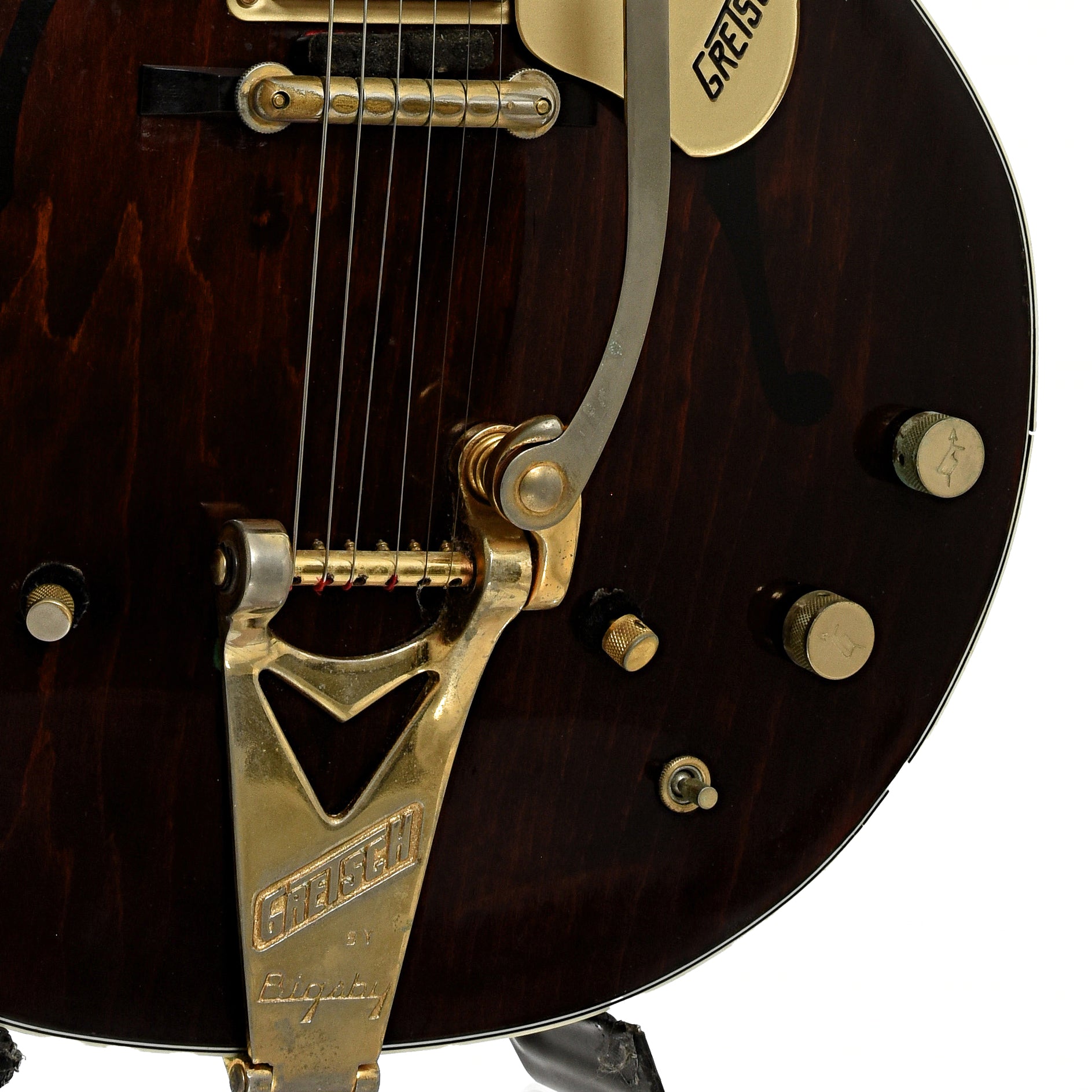 Bridge and controls of Gretsch Chet Atkins Country Gentleman Hollowbody Electric Guitar