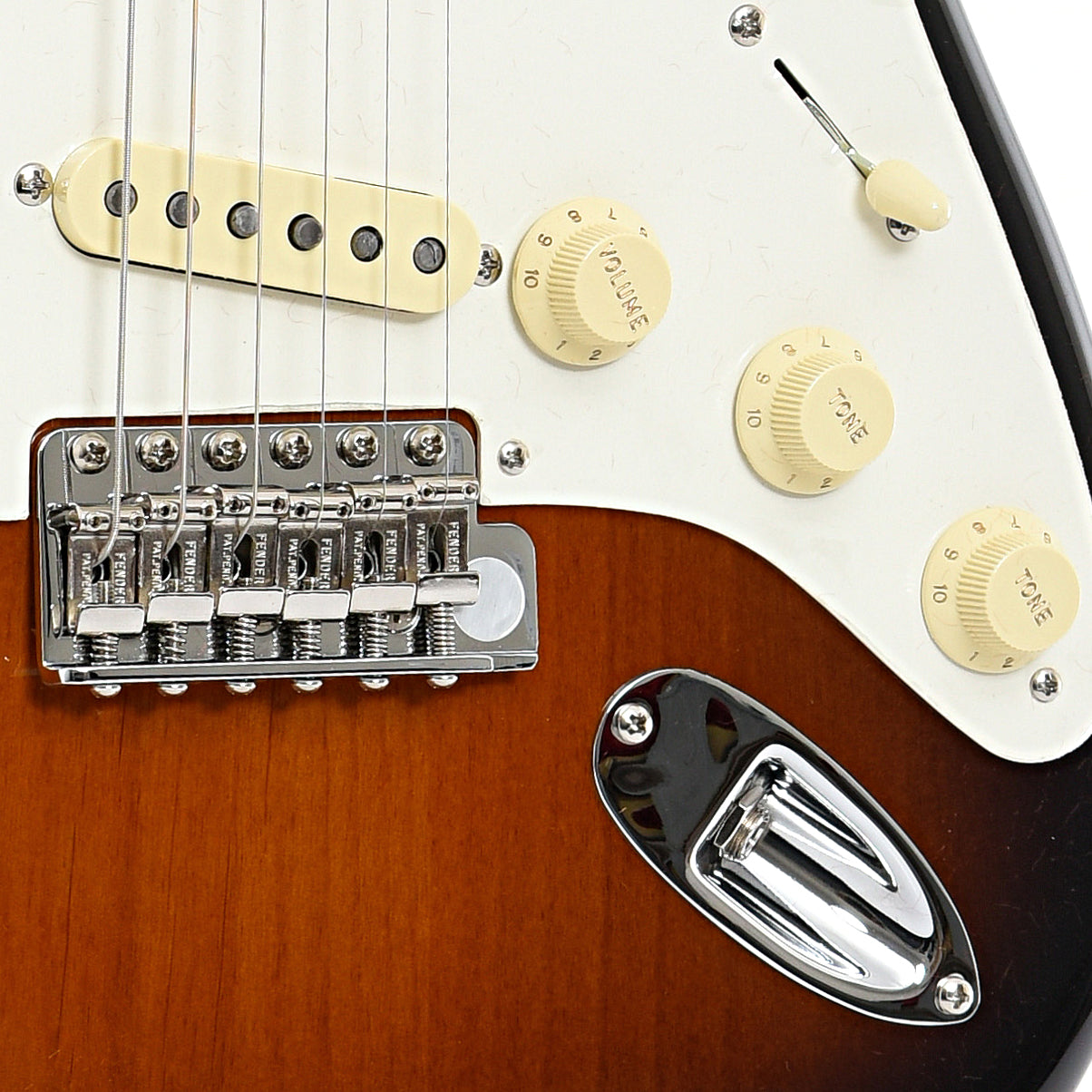 tremolo bridge and controls of Fender American Vintage II 1957 Stratocaster, 2-Color Sunburst