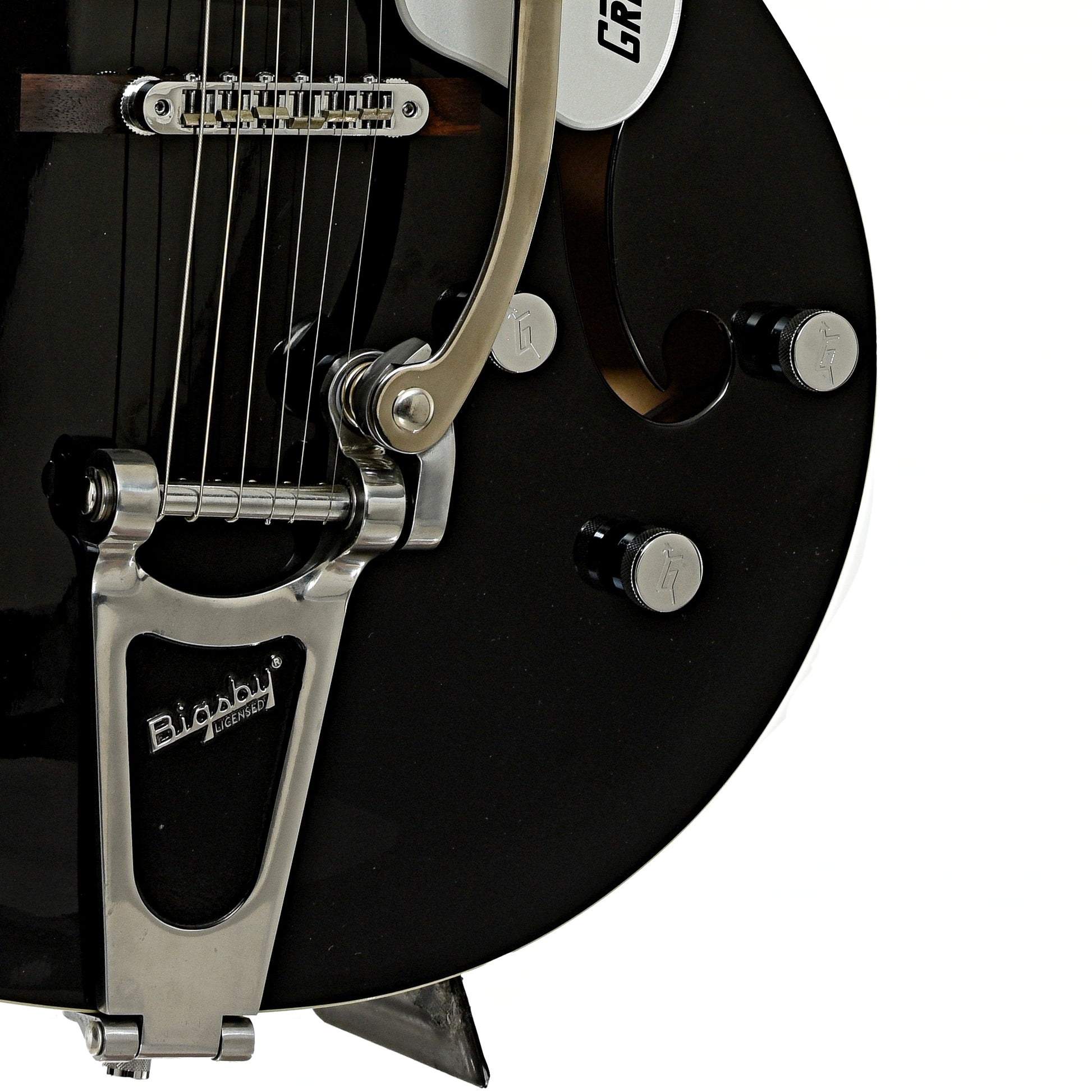Bridge and controls of Gretsch G5120 Electromatic Hollowbody Electric Guitar