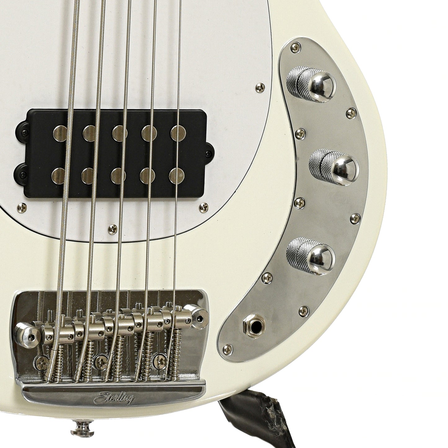 Bridge and controls of Sterling by Music Man 5-String Electric Bass