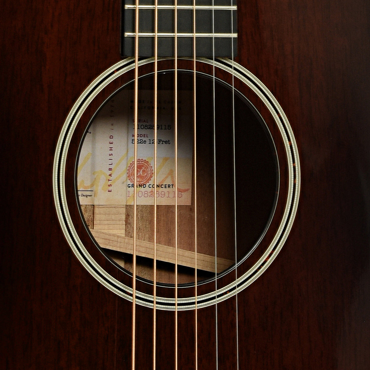 Soundhole of Taylor 522e 12-Fret Acoustic-Electric Guitar