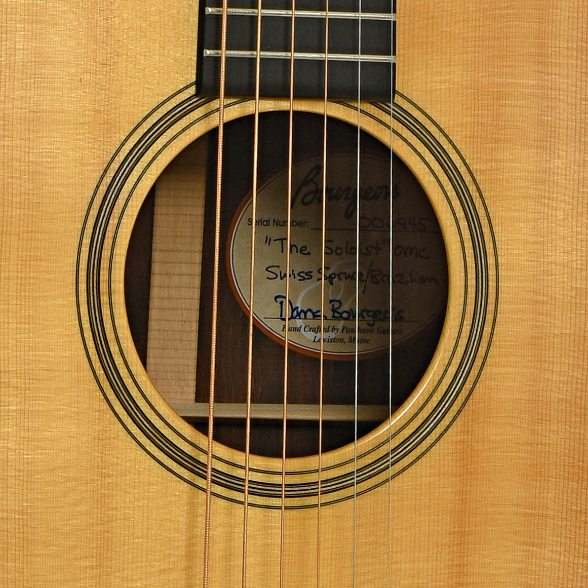 Soundhole of Bourgeois The Soloist OMC Acoustic Guitar 