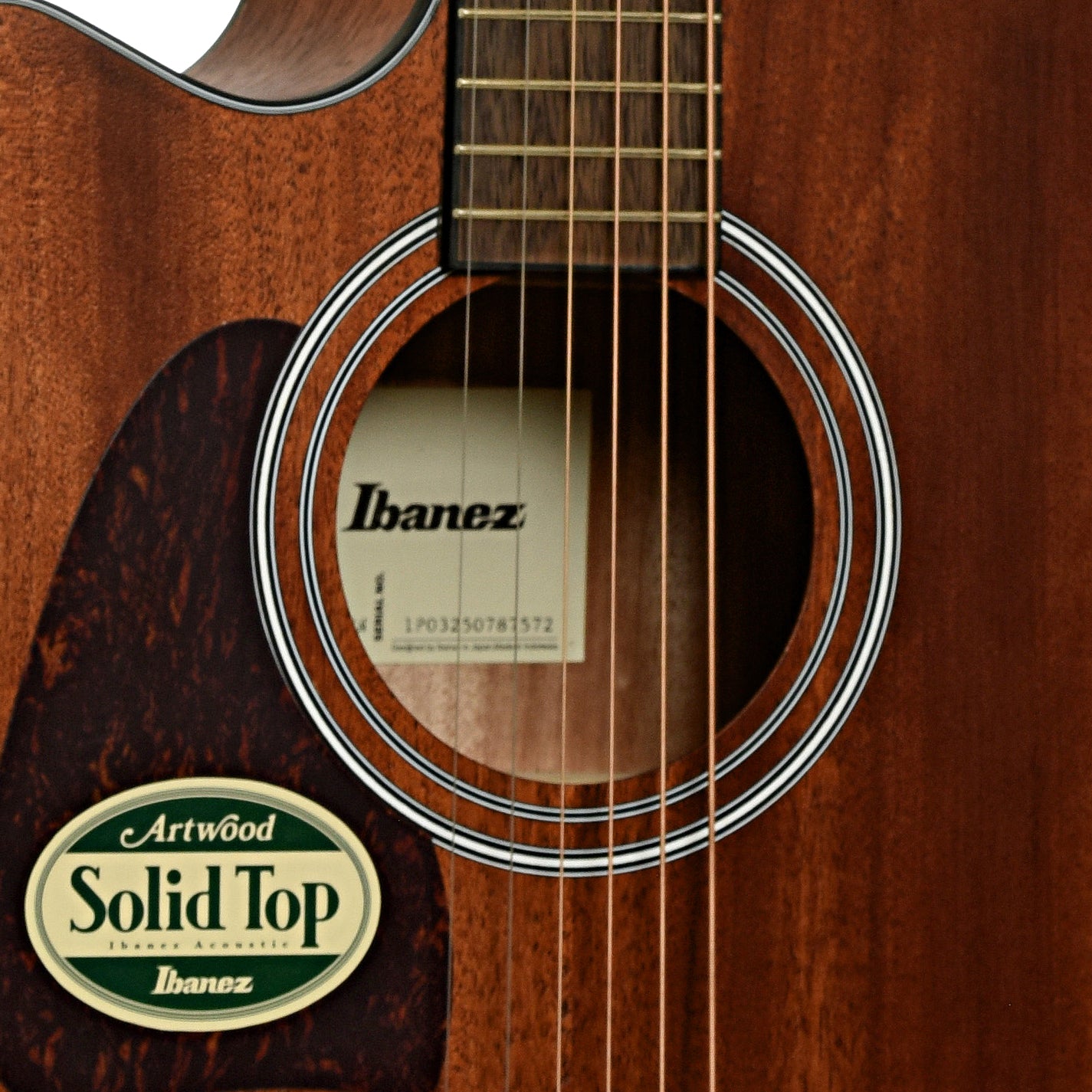 Soundhole of Ibanez AW54LCE Artwood Left-Handed Dreadnought Acoustic-Electric, Open Pore Natural