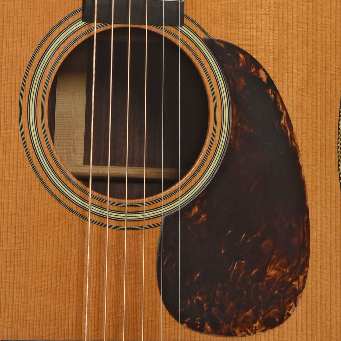 Soundhole of Pre-War Guitars Co. Herringbone Dreadnought East Indian Rosewood Acoustic Guitar, Level 1 Aging