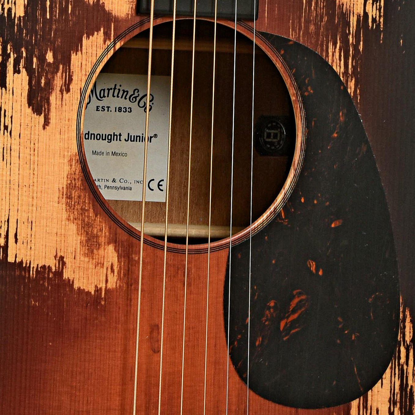 Soundhole of DC-JRE StreetLegend Burst Junior Acoustic Electric Guitar & Gigbag