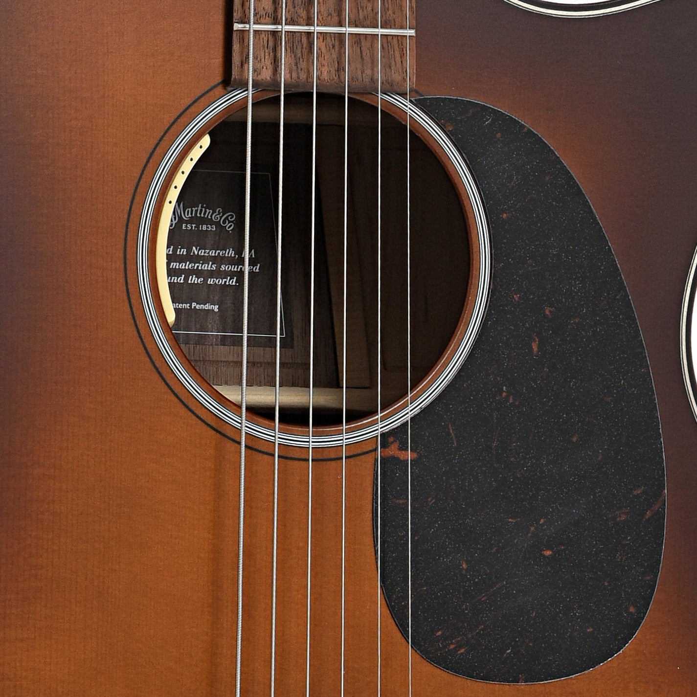 Sound hole and pickguard of Martin GPCE Inception Maple Acoustic Guitar