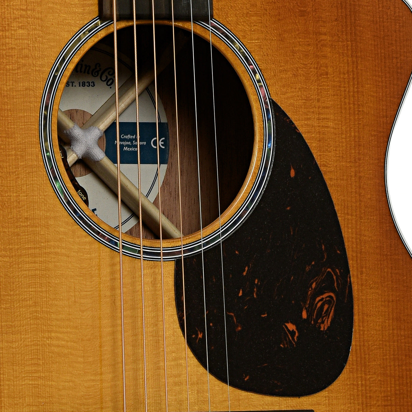 Soundhole of Martin SC-13E Modern Sunburst Road Series Acoustic Guitar