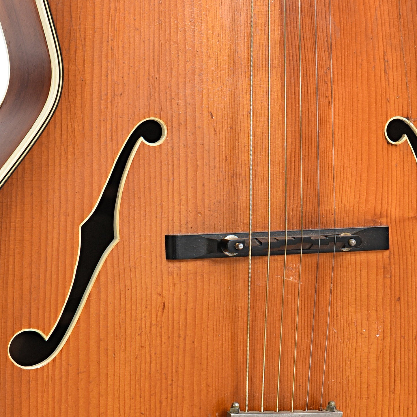 Bridge and F-hole of Levin Garanti Archtop Acoustic Guitar (1950)