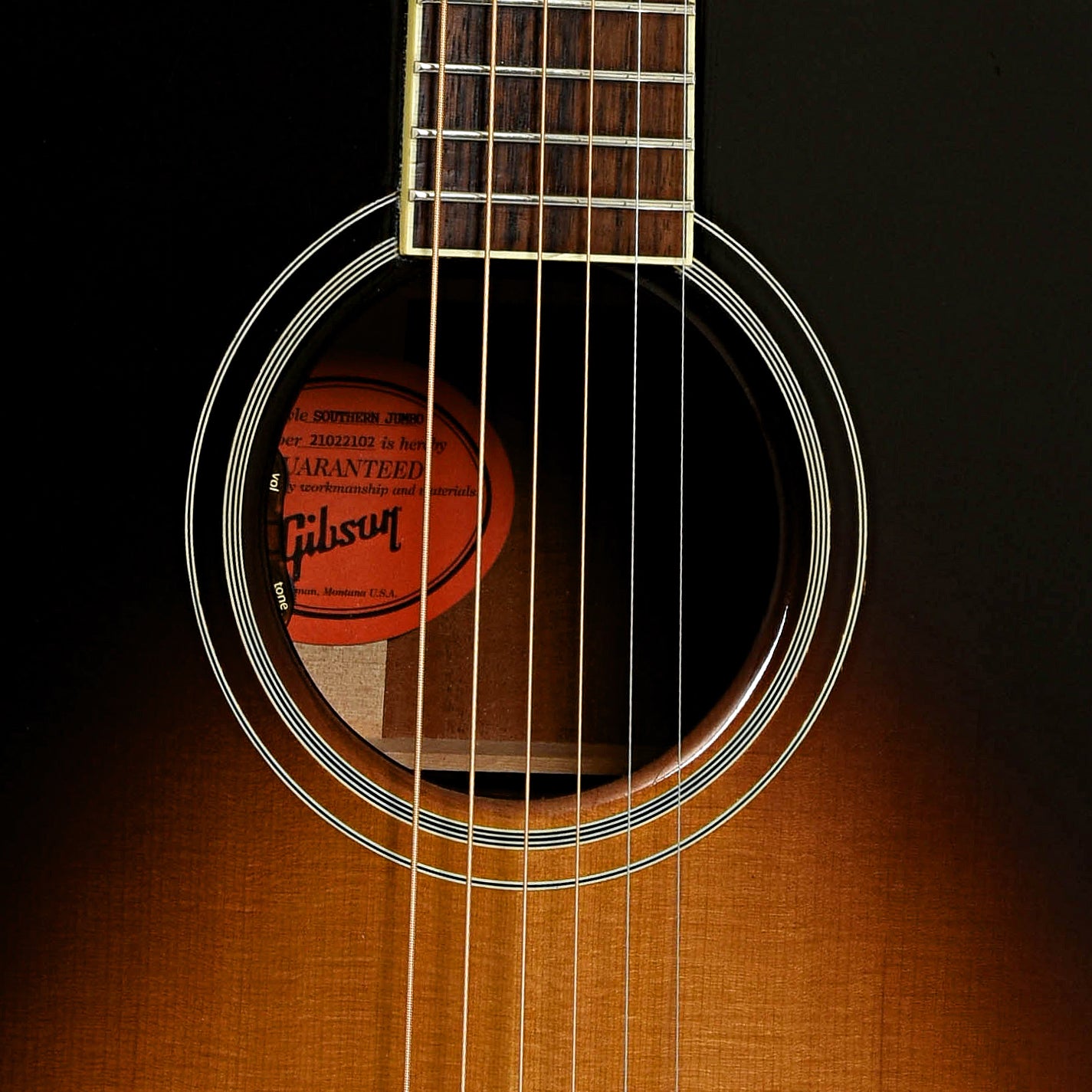 Soundhole of Gibson Southern Jumbo Acoustic Guitar