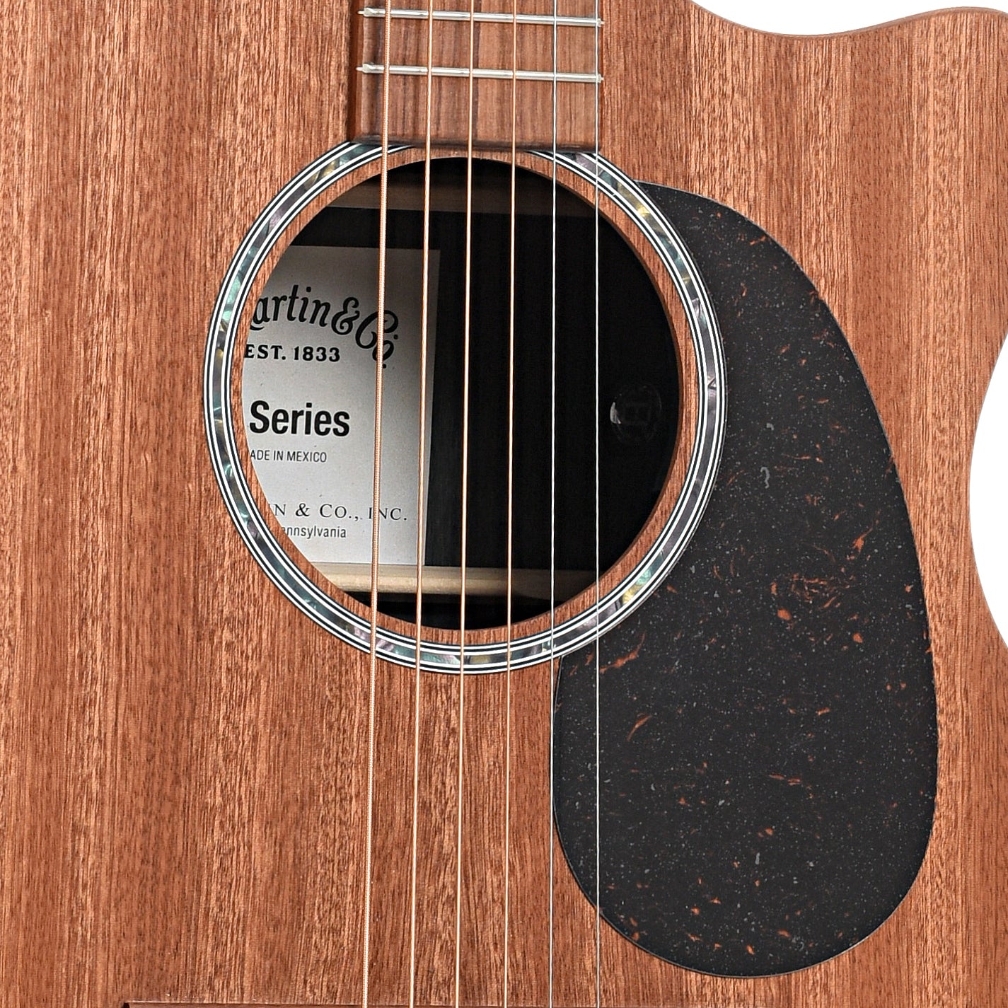 Sound hole and pickguard of Martin GPC-X2E Ziricote Acoustic Guitar 
