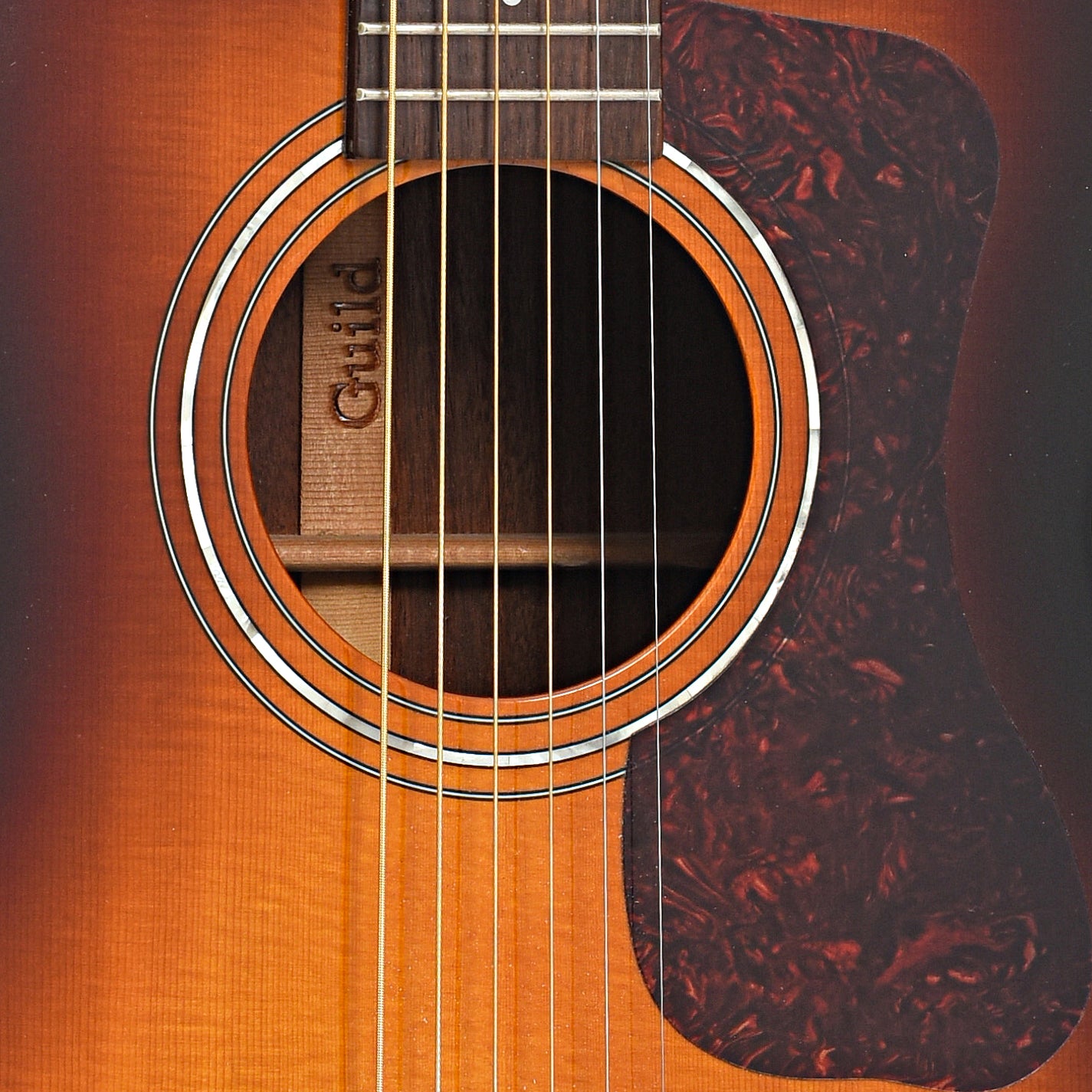 Sound hole of Gulid OM-140 Westerly Acoustic Guitar (2015)