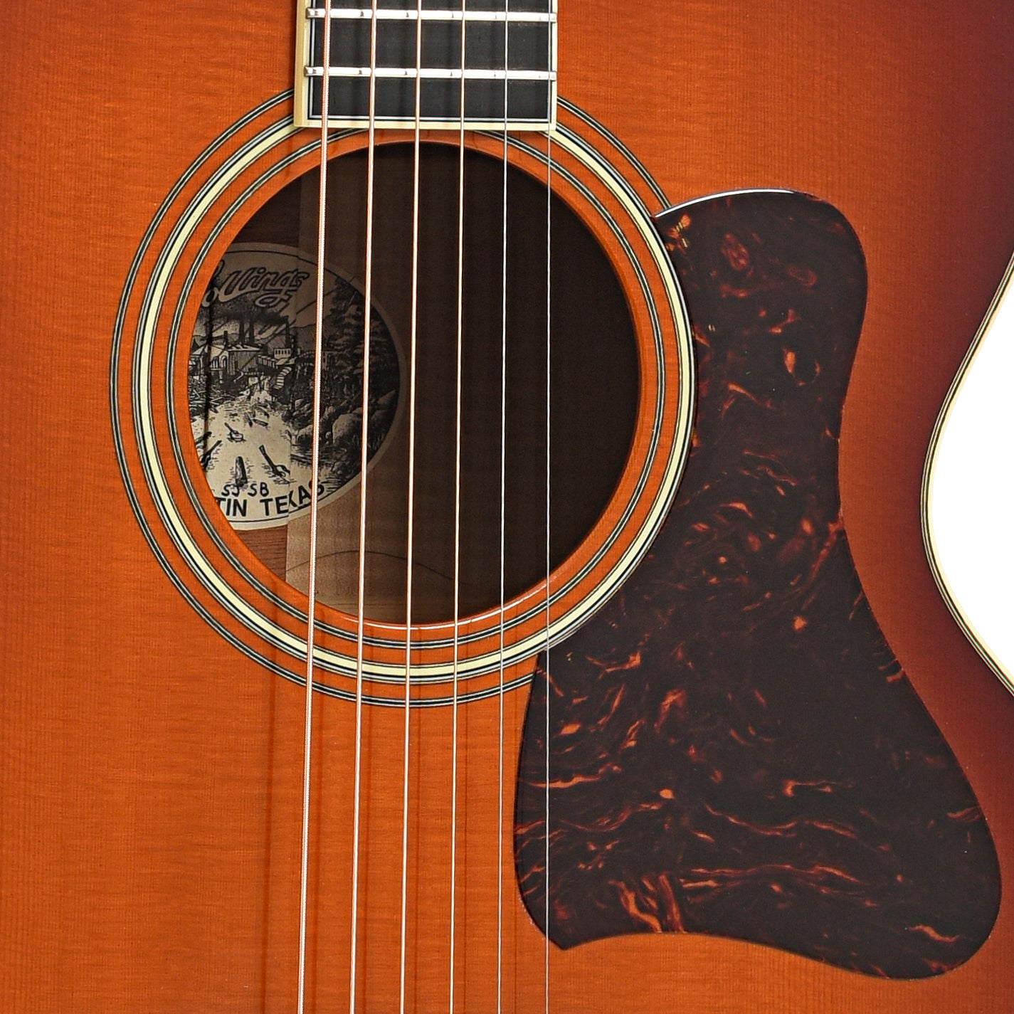 Sound hole and pickguard of Collings SJ SB Acoustic