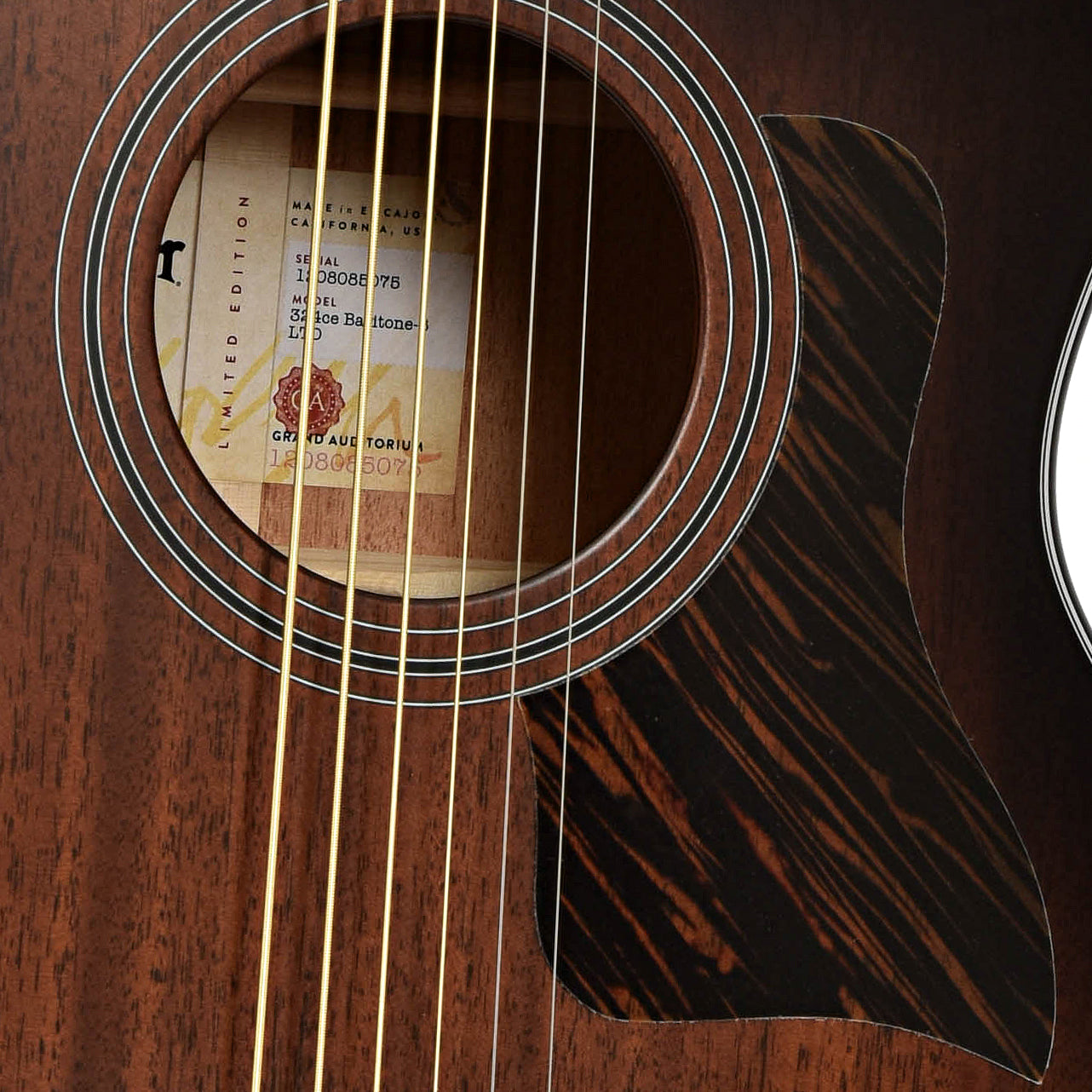Soundhole of Taylor 324ce Baritone-6 LTD Acoustic Guitar