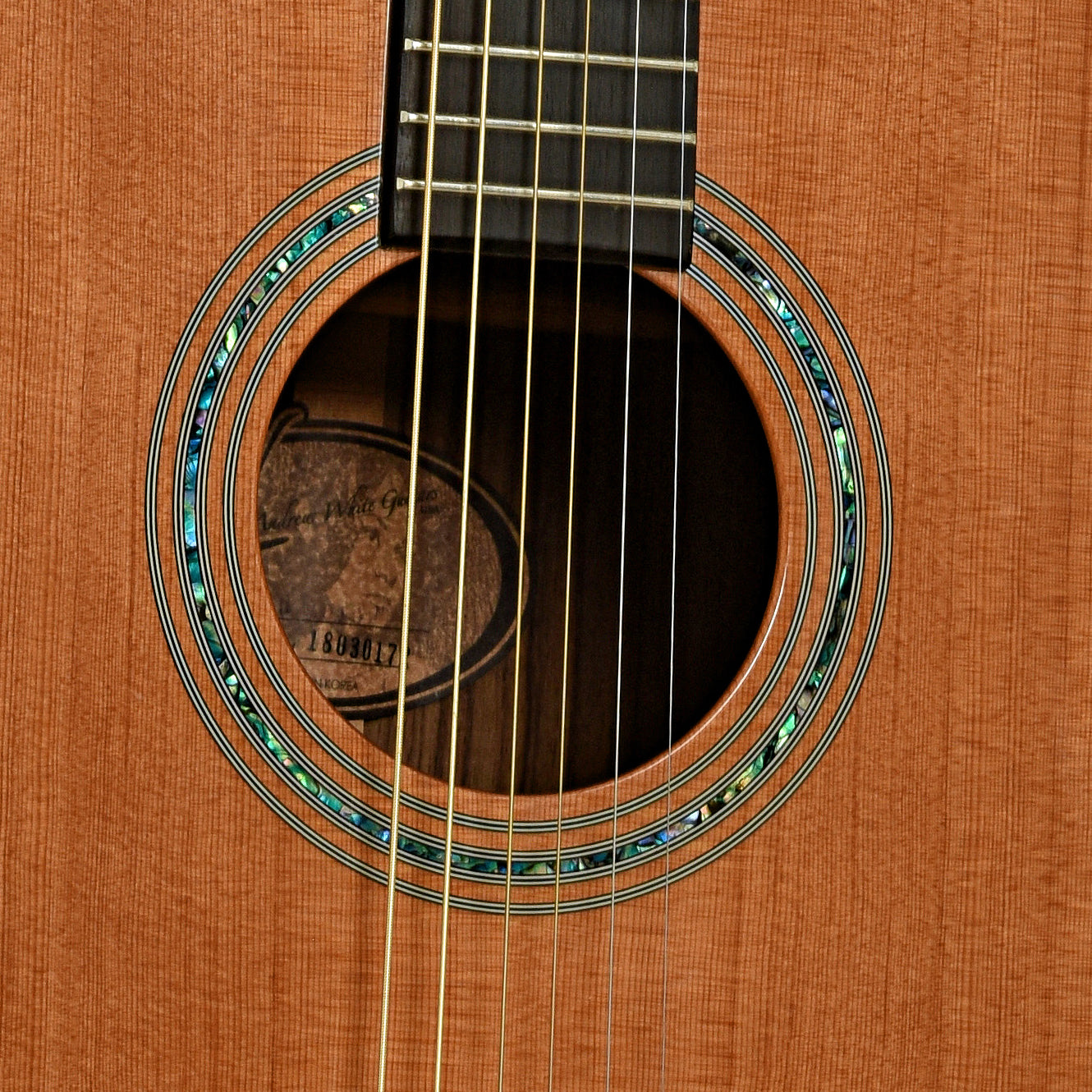 Soundhole of Andrew White D Model Acoustic Guitar 