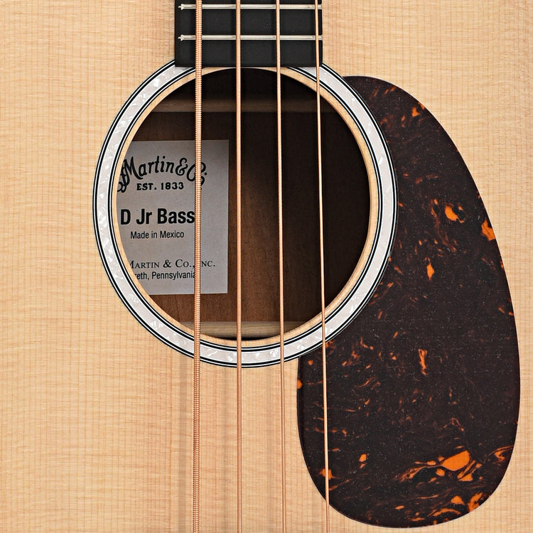 Sound hole and pickguard of Martin DJR-10E Acoustic Bass 