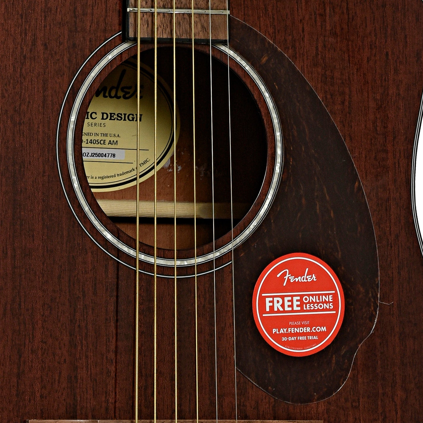 Soundhole of Fender CD-140SCE All-Mahogany Dreadnought Acoustic Guitar