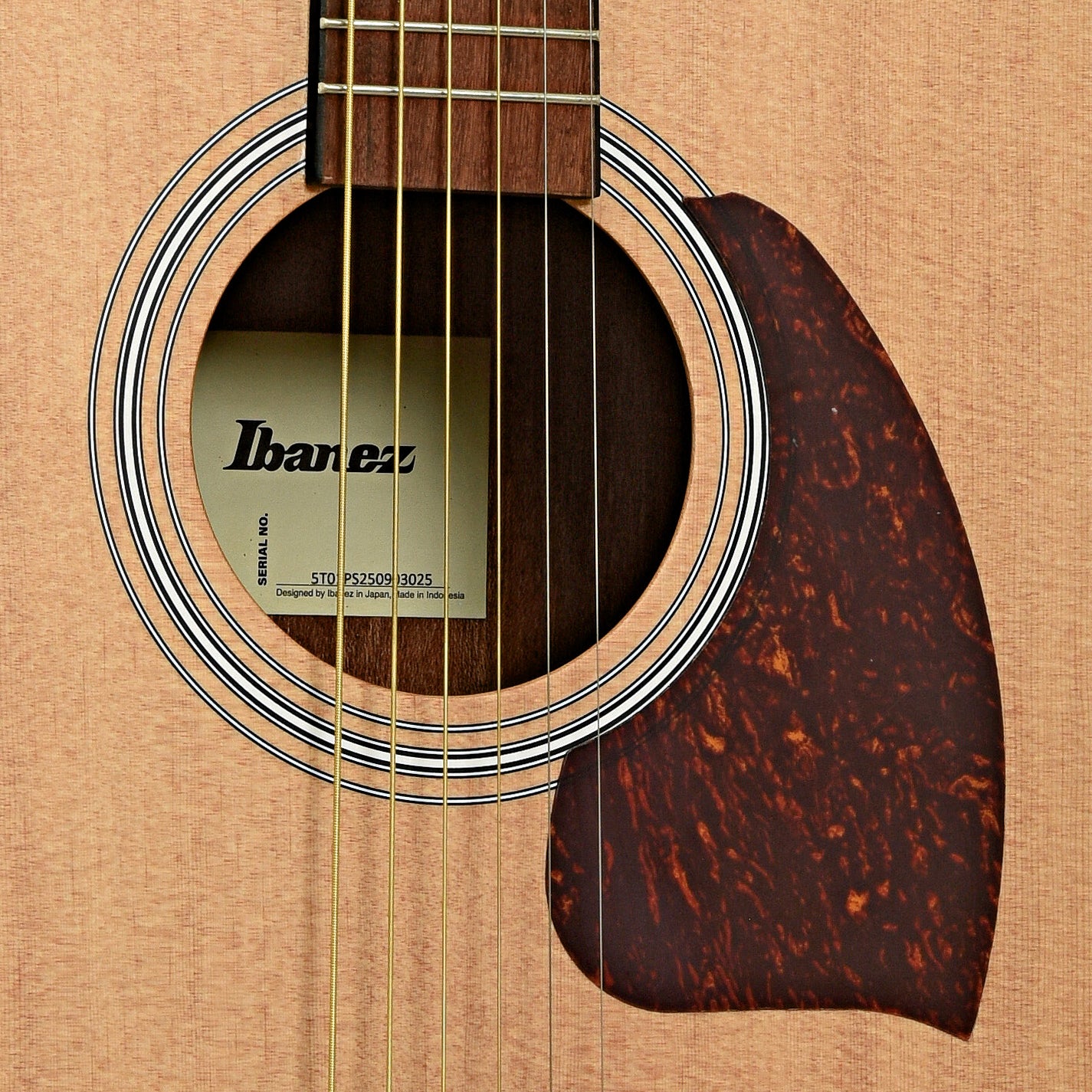 Soundhole of Ibanez PF50 Dreadnought Acoustic Guitar, Open Pore Natural