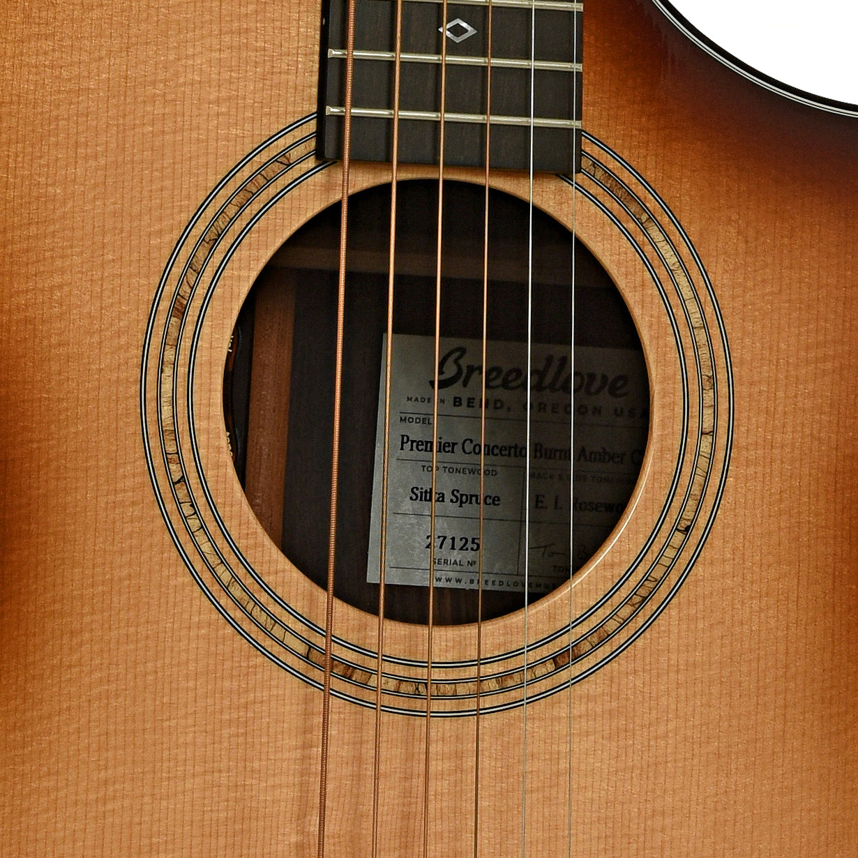 Soundhole of Breedlove Premier Concerto Burnt Amber CE Sitka - EI Rosewood Acoustic-Electric Guitar