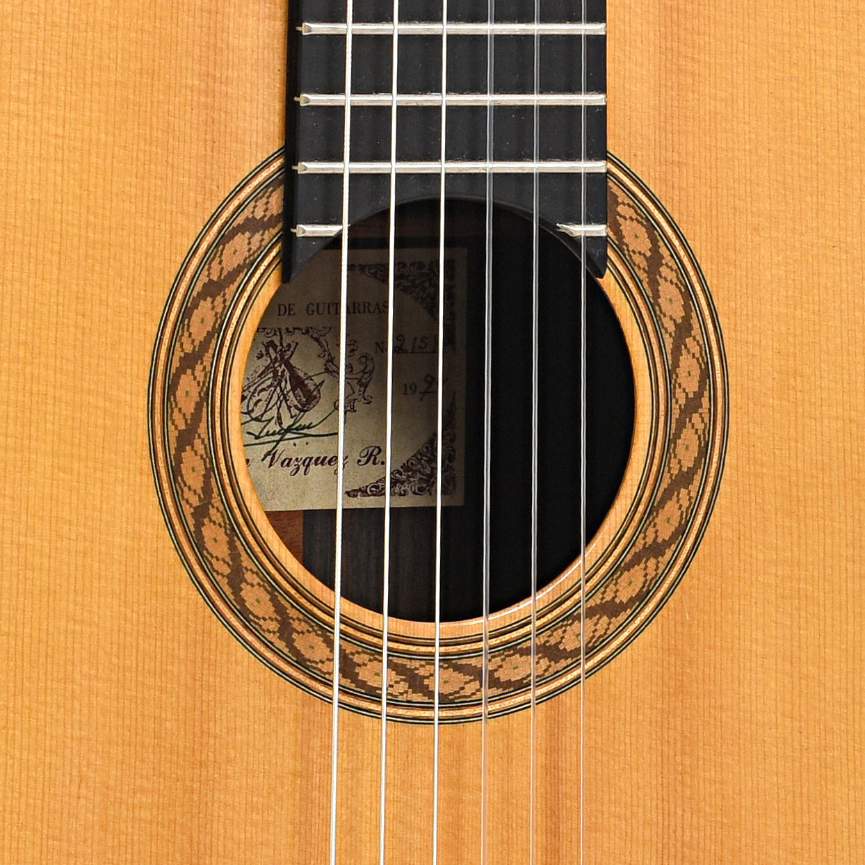 Sound hole of German Vazquez Rubio Classical Guitar (1994)
