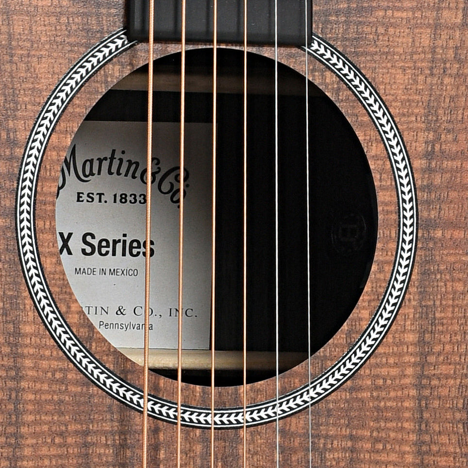 Sound hole of Martin D-X1E Koa Acoustic Guitar 