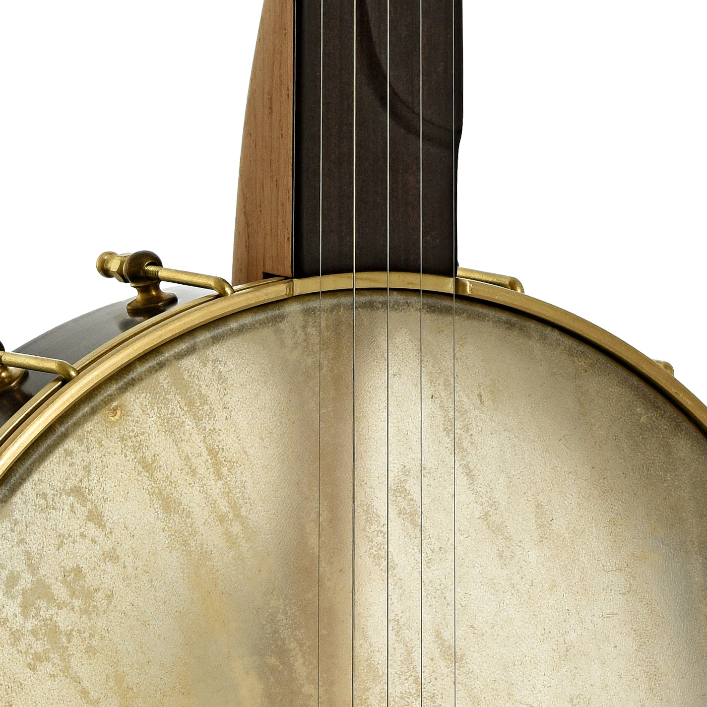 Front neck joint of Chuck Lee Deep Hollow 12" Fretless Openback Banjo #875