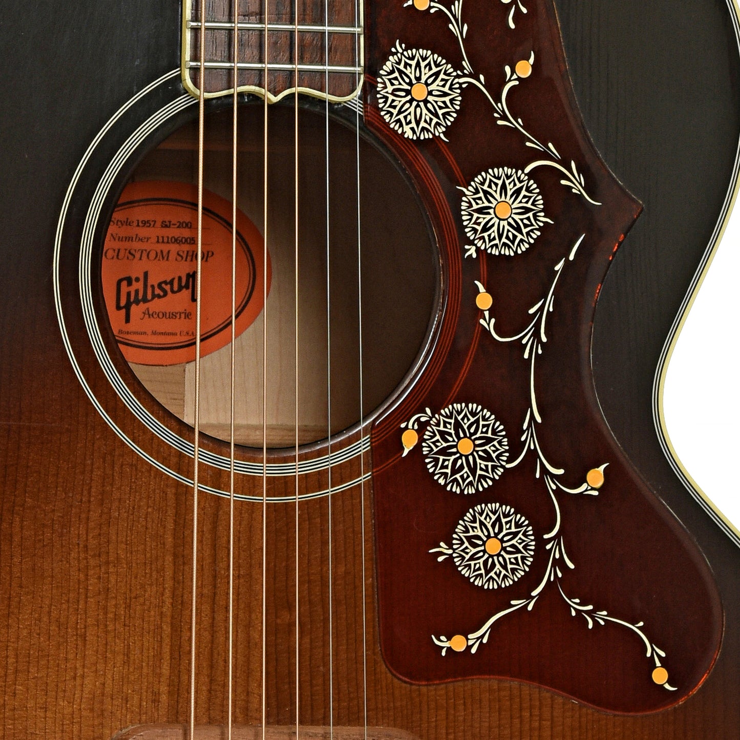 Soundhole of Gibson 1957 SJ-200 Acoustic Guitar 