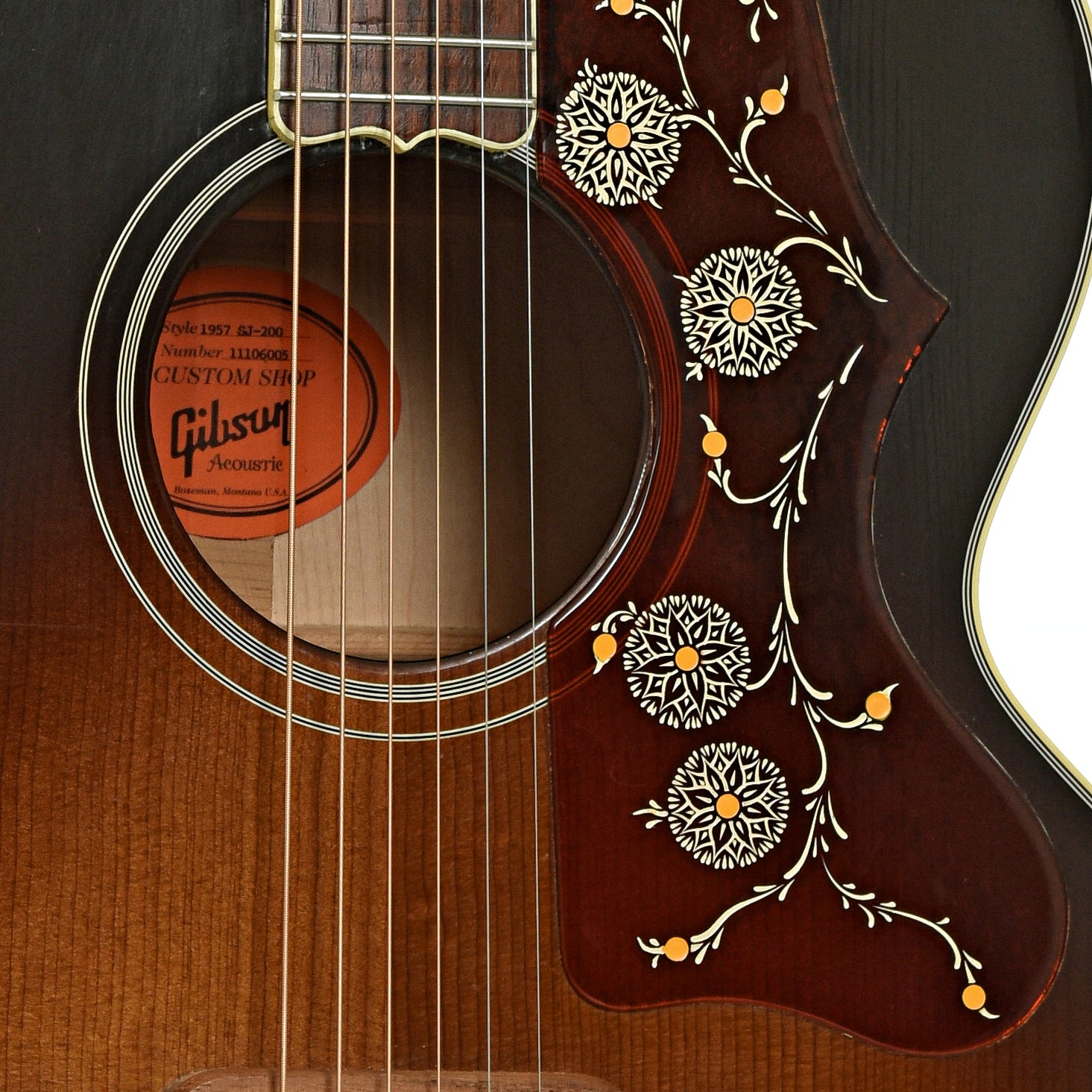 Soundhole of Gibson 1957 SJ-200 Acoustic Guitar 