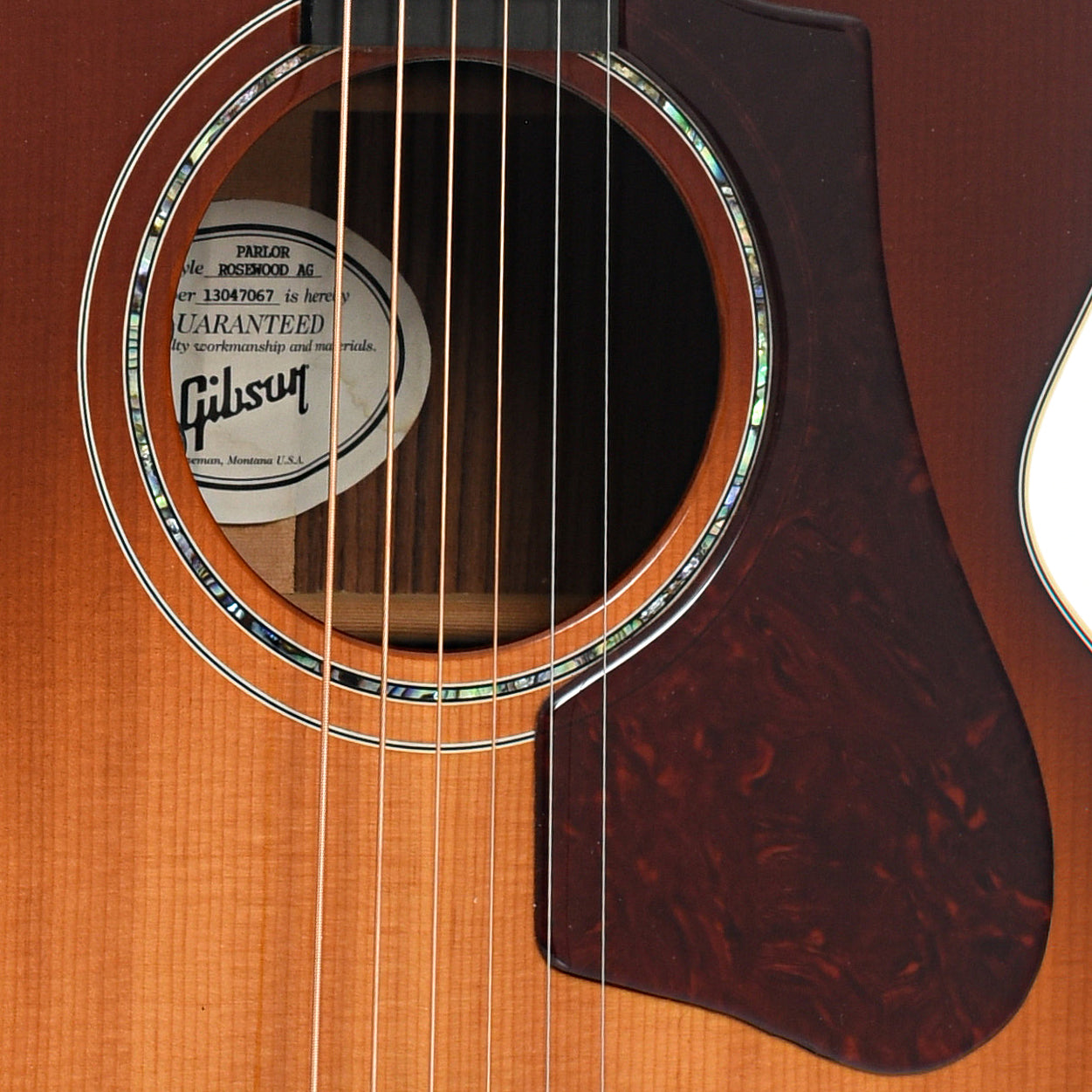 Soundhole of Gibson Parlor Rosewood AG Acoustic Guitar 