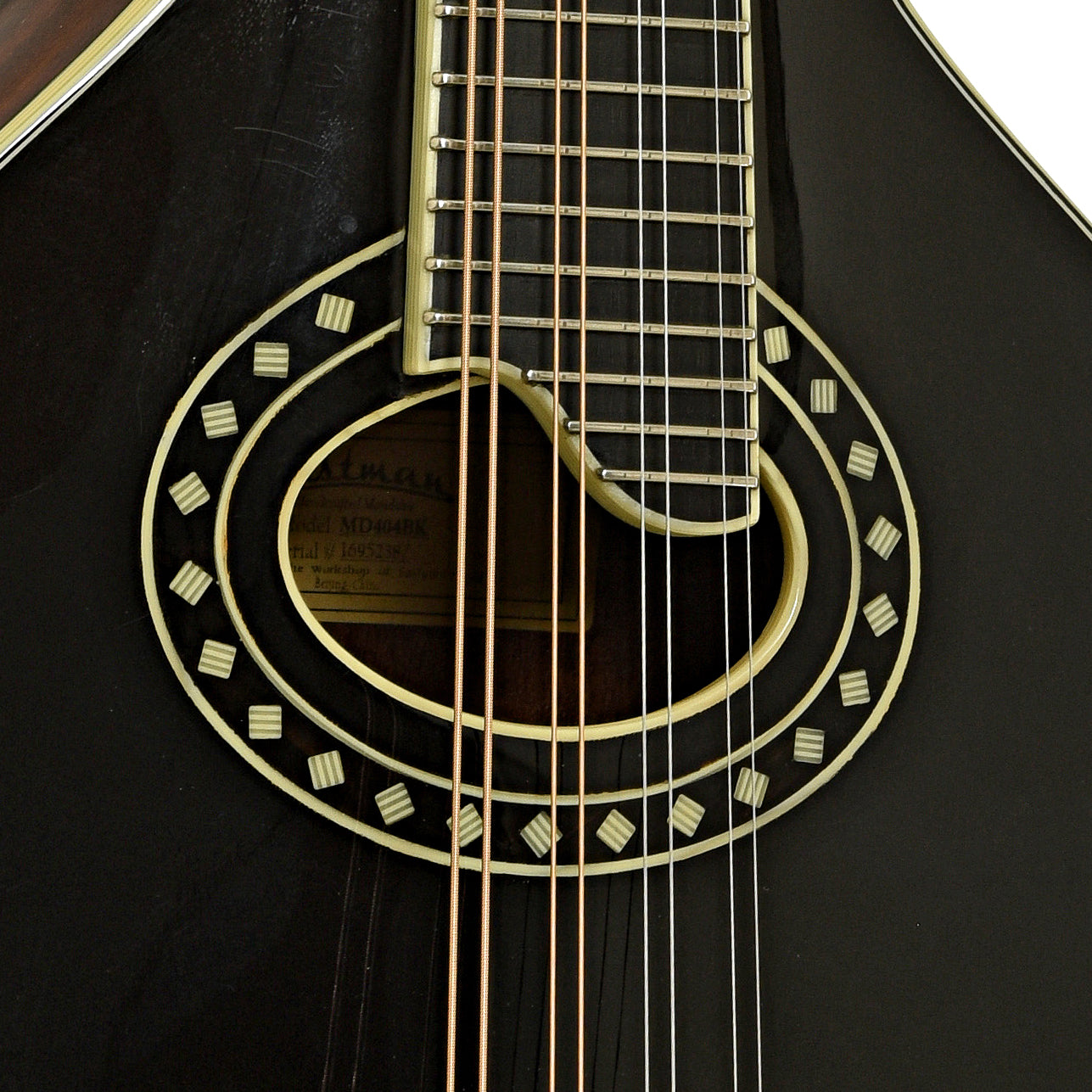 Soundhole of Eastman MD404BK A-Style Mandolin 