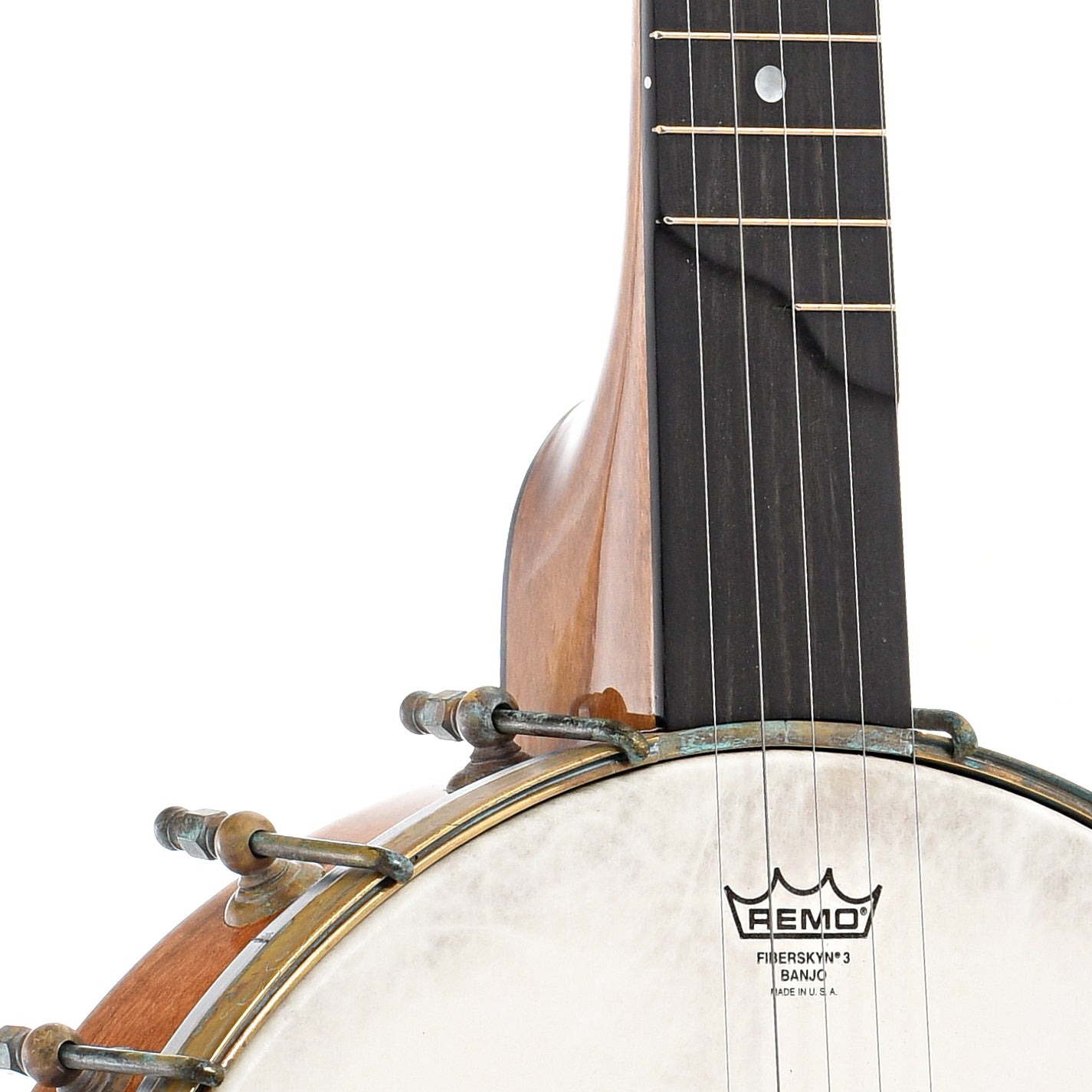 Front body and neck join of Bloom Old Brass Special Openback Banjo