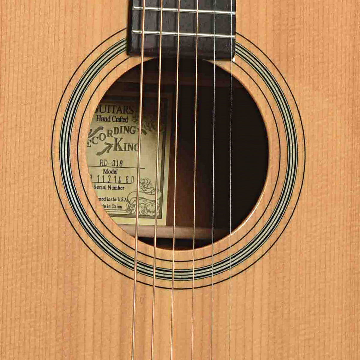 Soundhole of Recording King RD-318 Acoustic Guitar