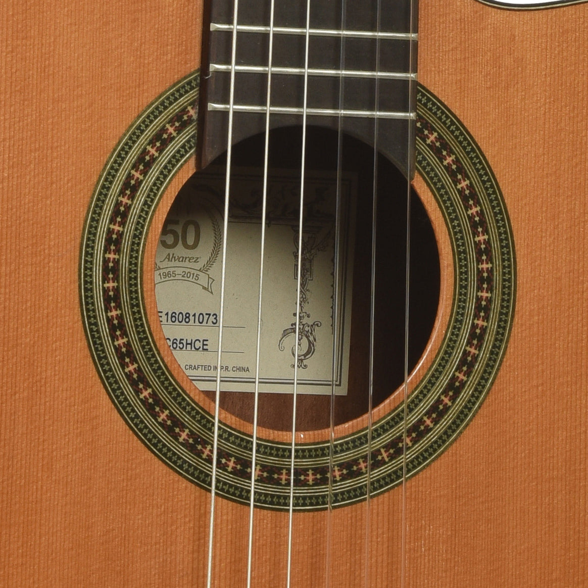 Sound hole of Alvarez AC65HCE Classical Acoustic-Electric Guitar 