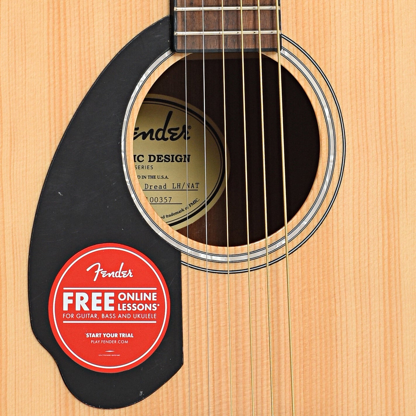 Soundhole of Fender CD-60S Left Handed Acoustic Guitar