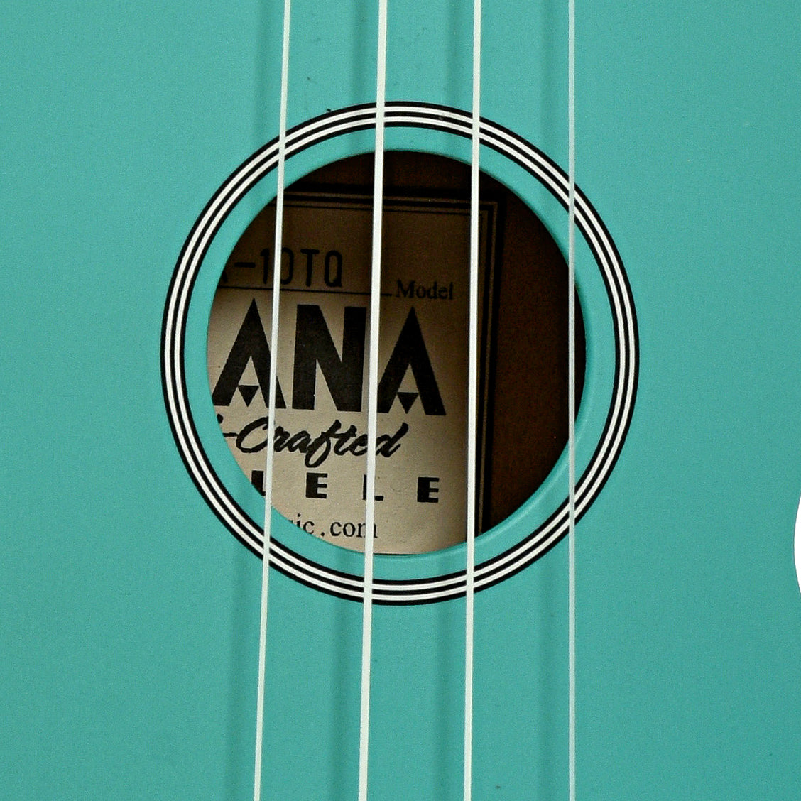 Soundhole of Ohana SK-10 Soprano Ukulele, Turquoise