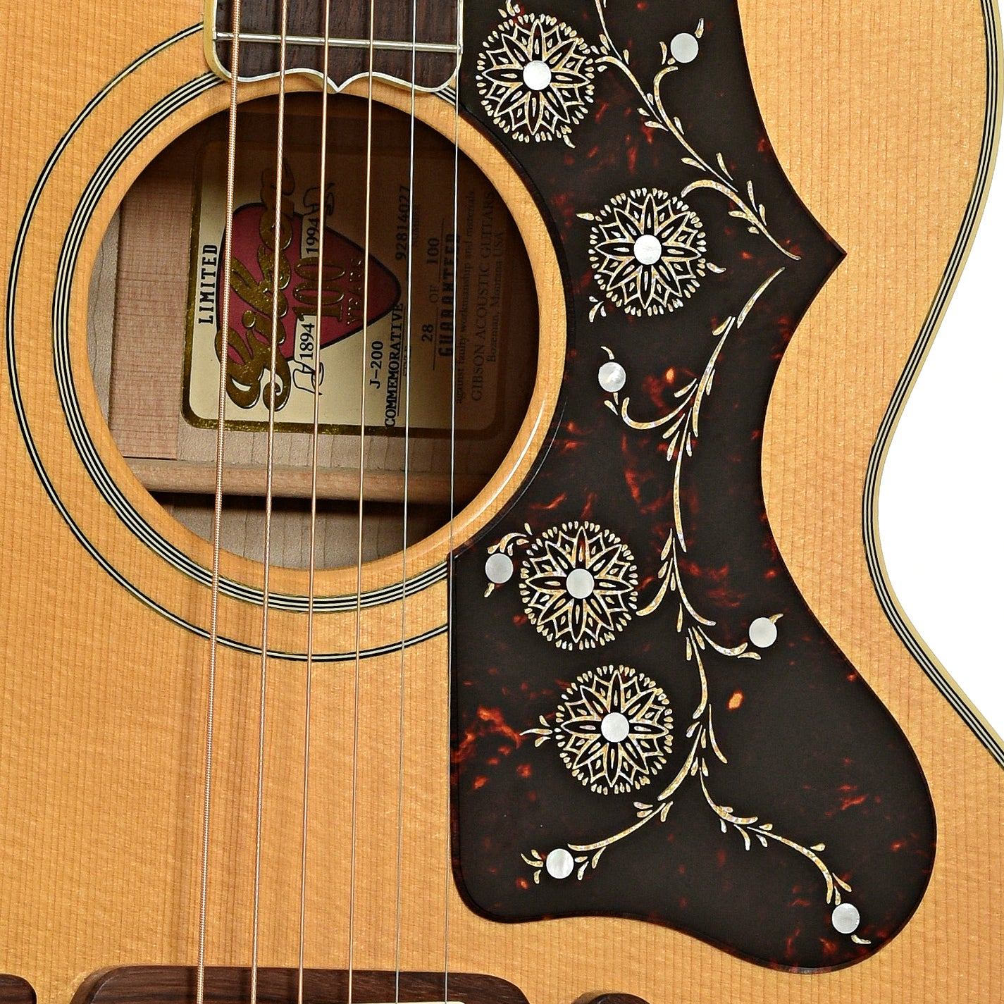 Soundhole of Gibson J-200 Commemorative Limited Edition Acoustic Guitar 